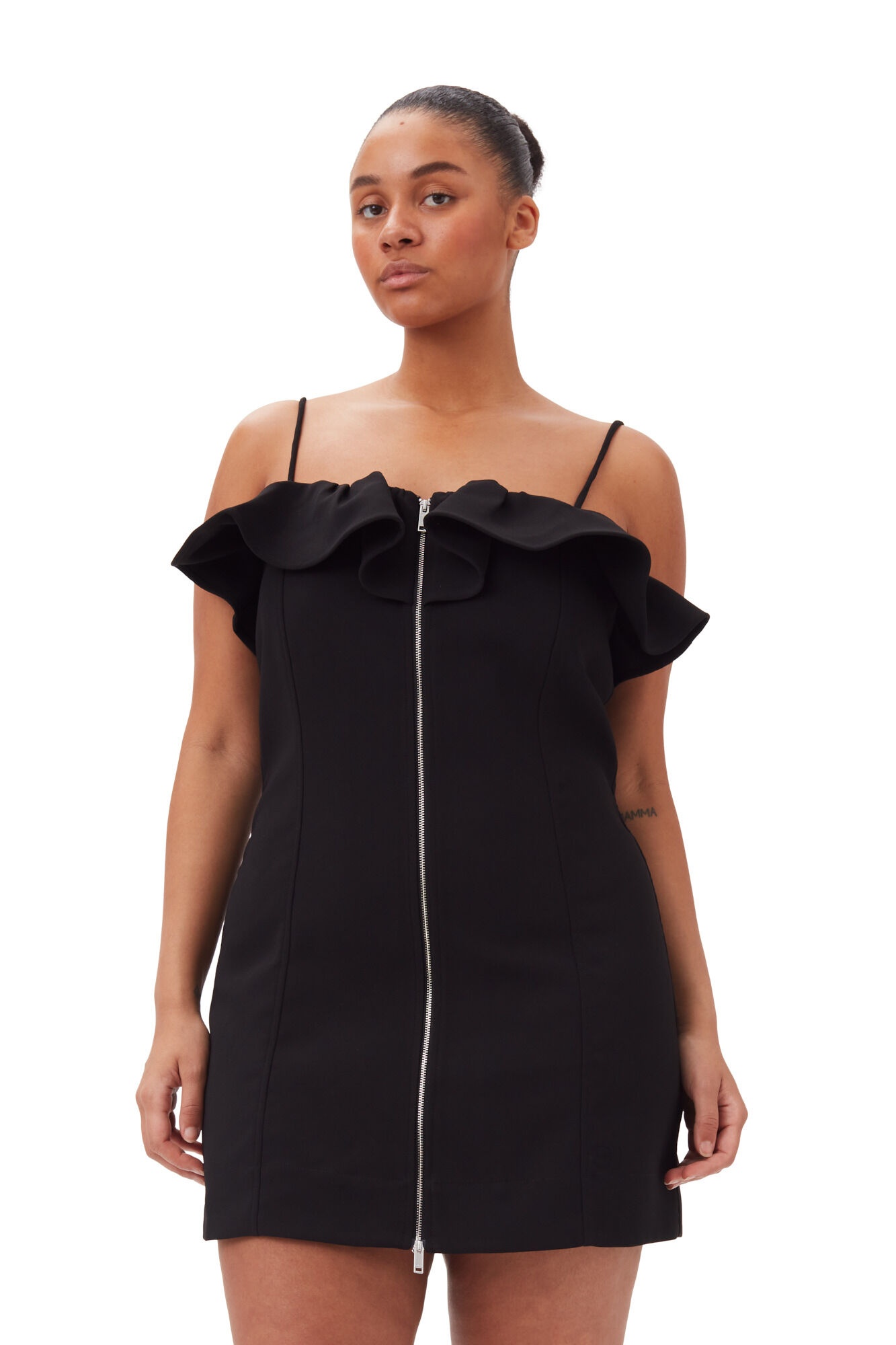 BLACK BONDED CREPE STRAP MINI DRESS - 7