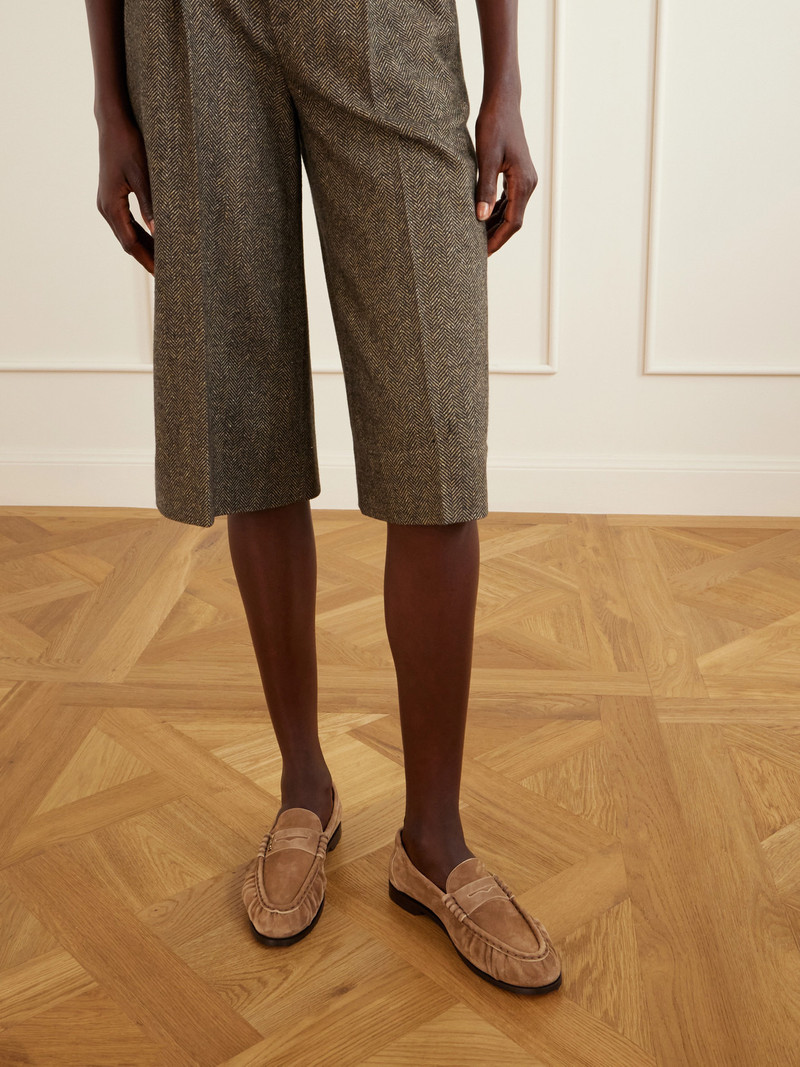 SAINT LAURENT Le Loafer Cassandre-embellished Suede Loafers outlook