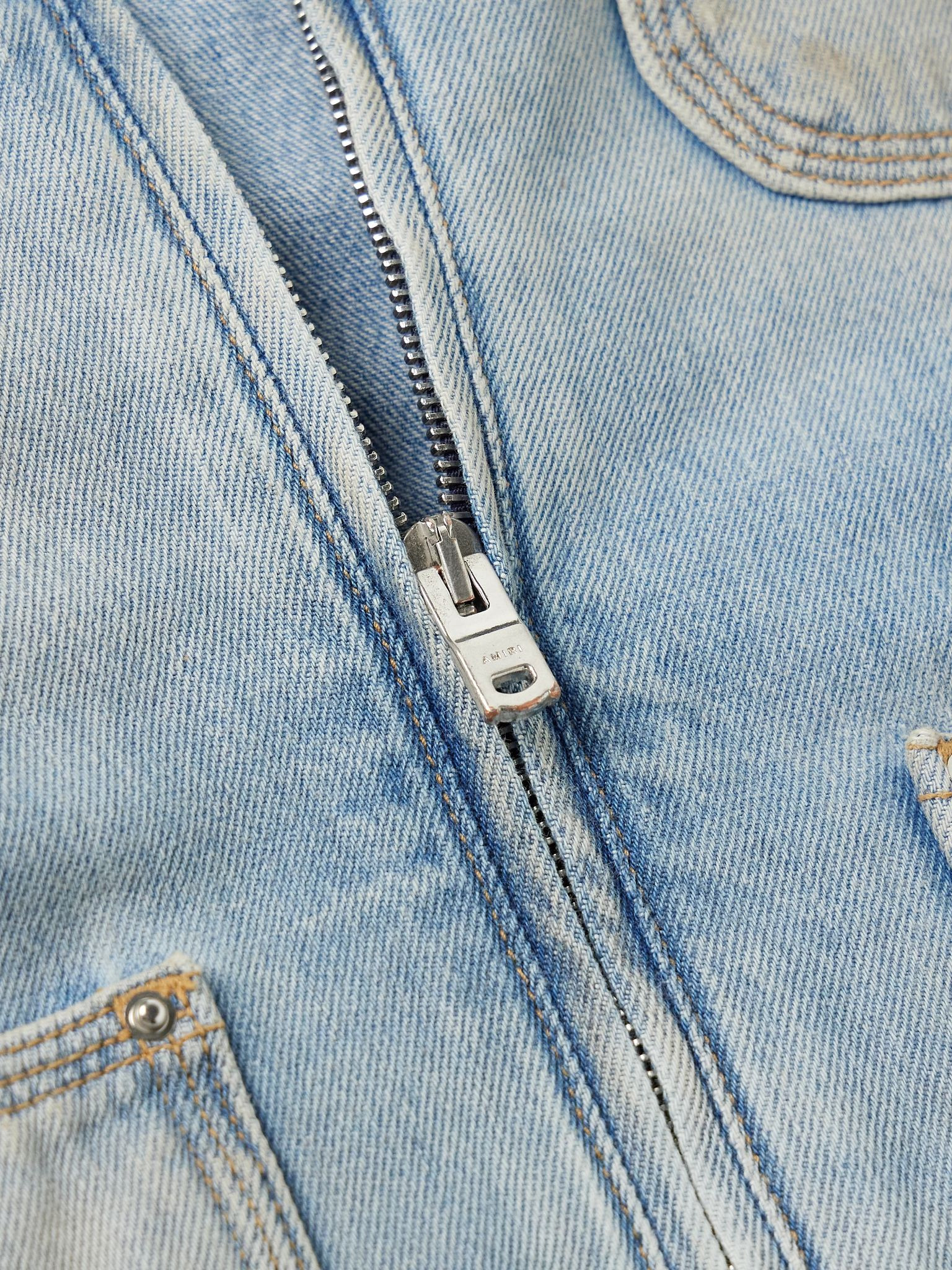 Logo-Appliquéd Distressed Denim Jacket Blue - 5