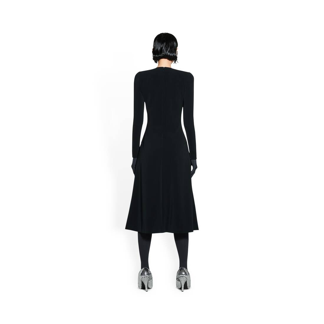 Women's A-line Crewneck Dress in Black - 4