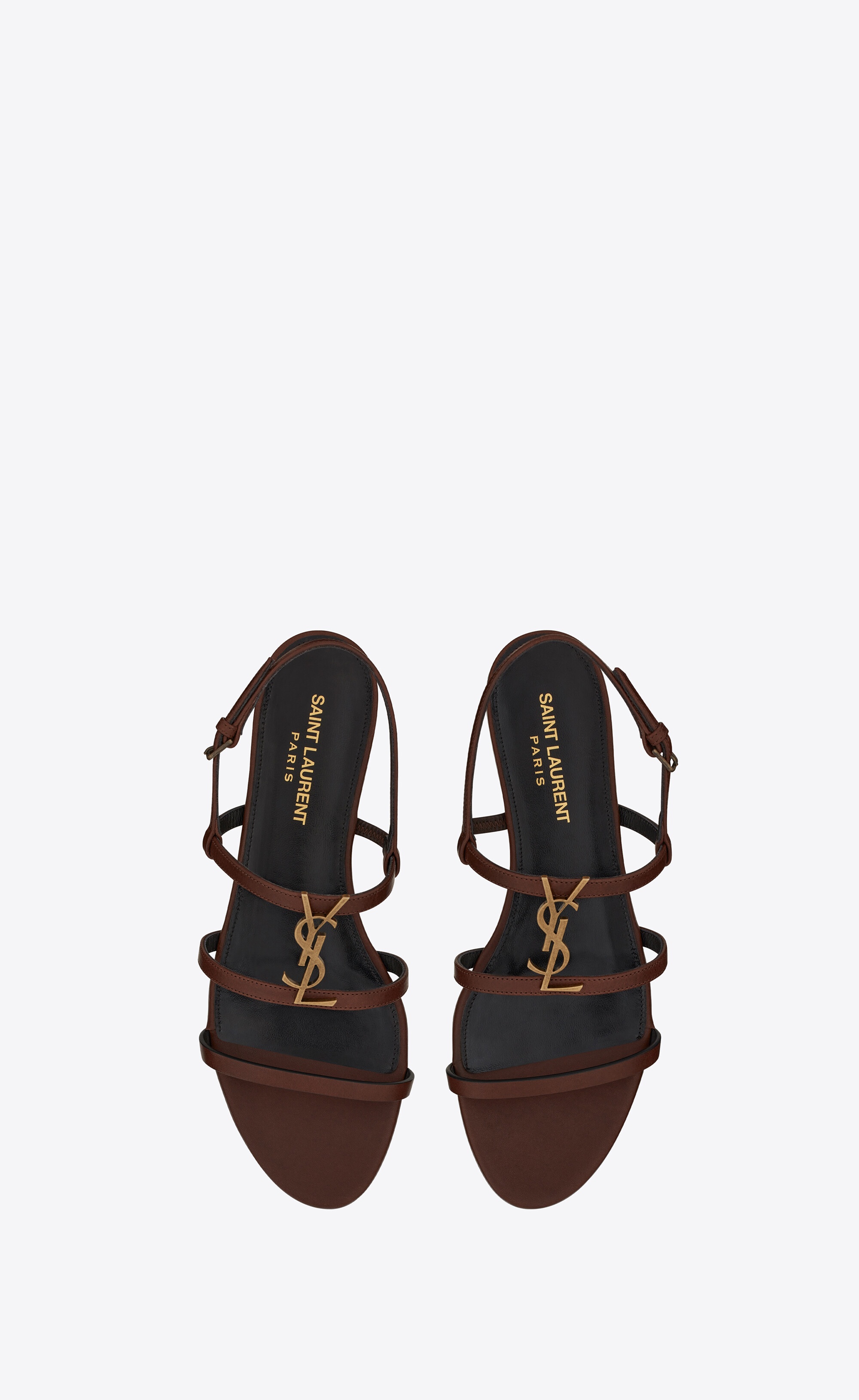 cassandra flat sandals in smooth leather with gold-tone monogram - 2
