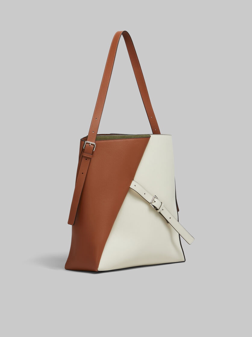 BROWN AND WHITE LEATHER REVERSE HOBO BAG - 6