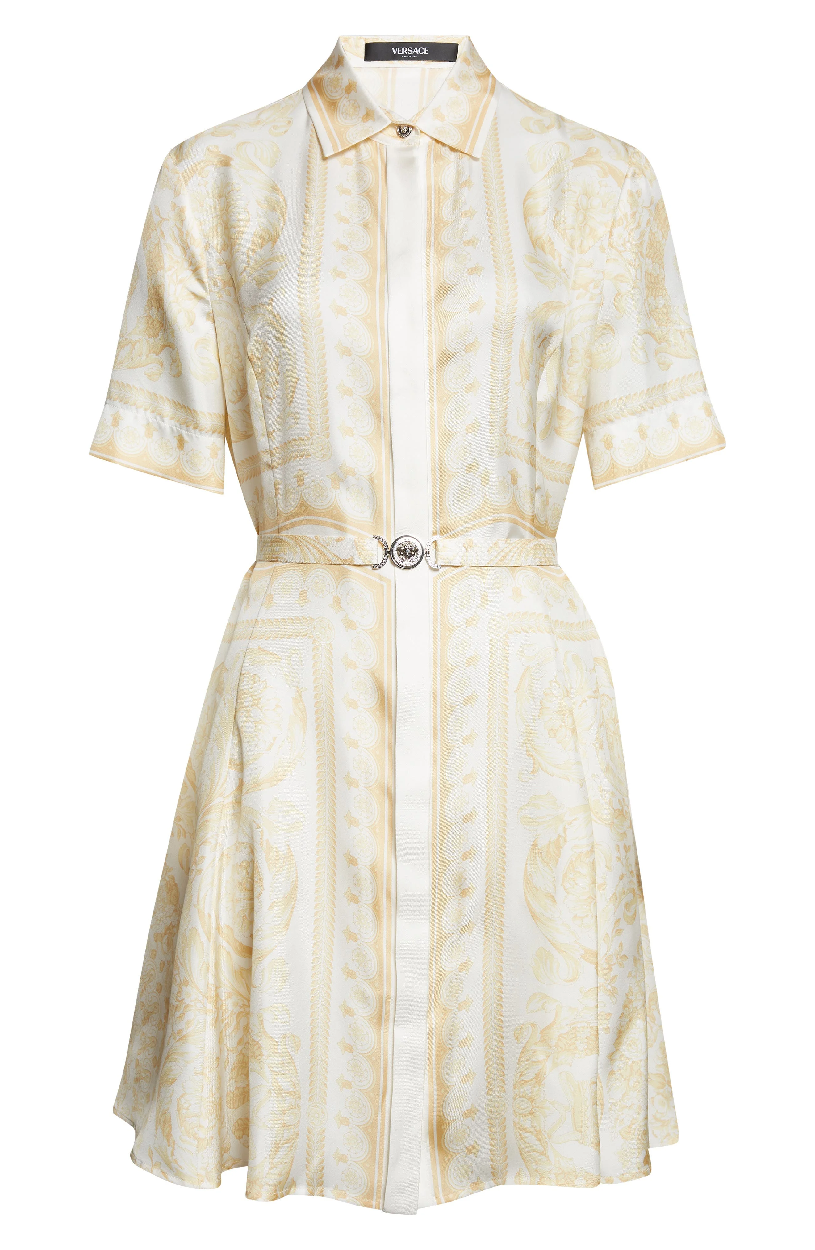 Versace Barocco Foulard Belted Silk Dress in Washed Out Gold at Nordstrom - 1