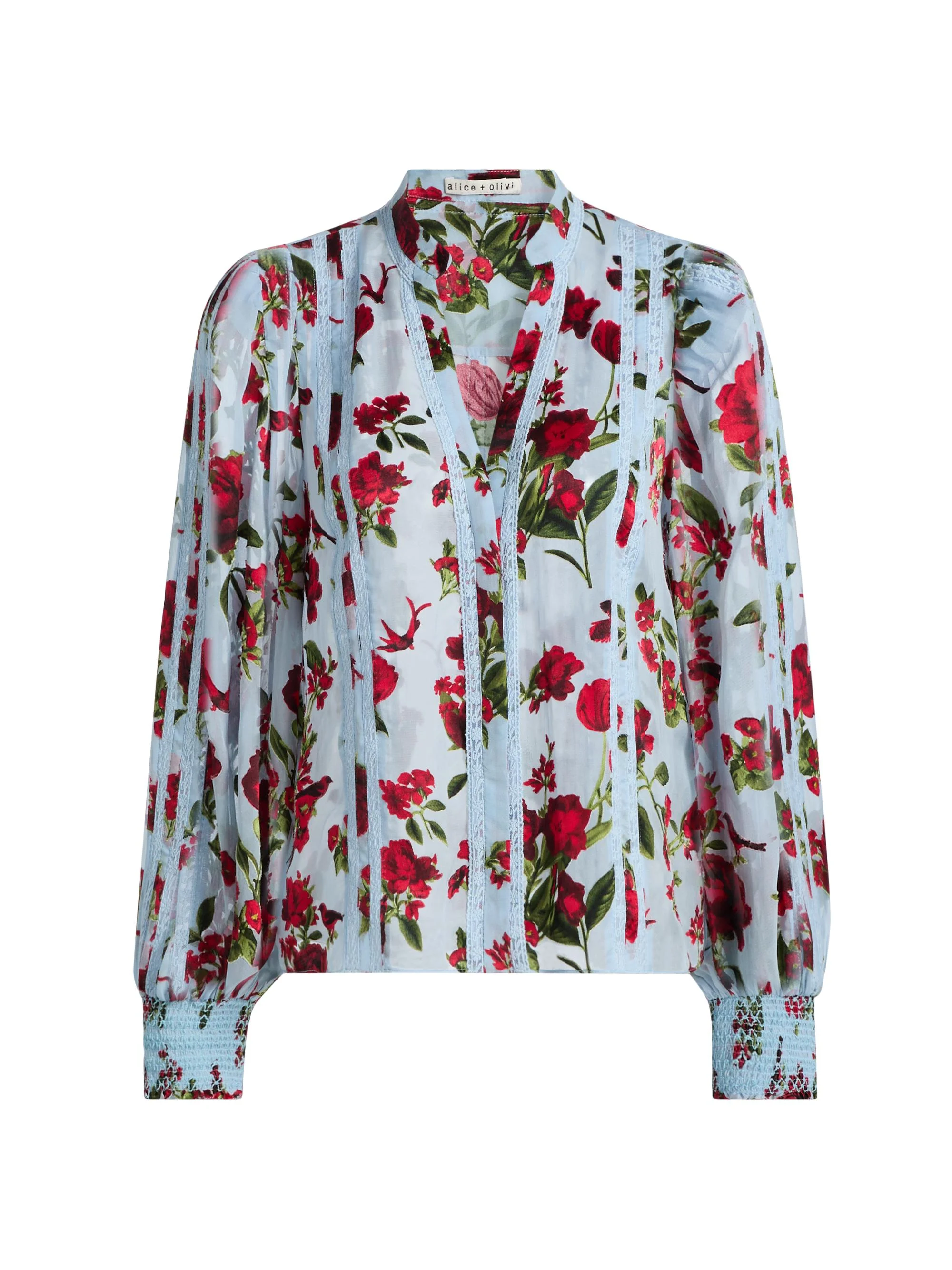 Women's Arlette Floral Lace Blouse - American Beauty Carolina Blue - 1