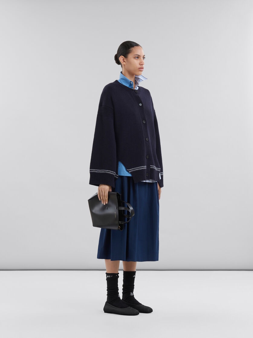 NAVY WOOL CARDIGAN WITH MAXI LOGO - 5