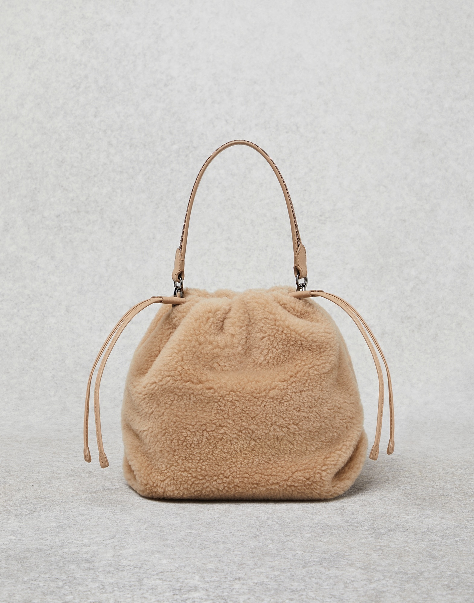 Fleecy virgin wool and cashmere bag with shiny handle - 1