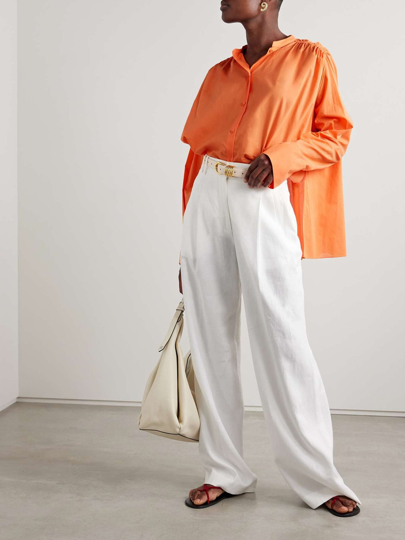 Another Tomorrow Gathered cotton-voile shirt Orange outlook