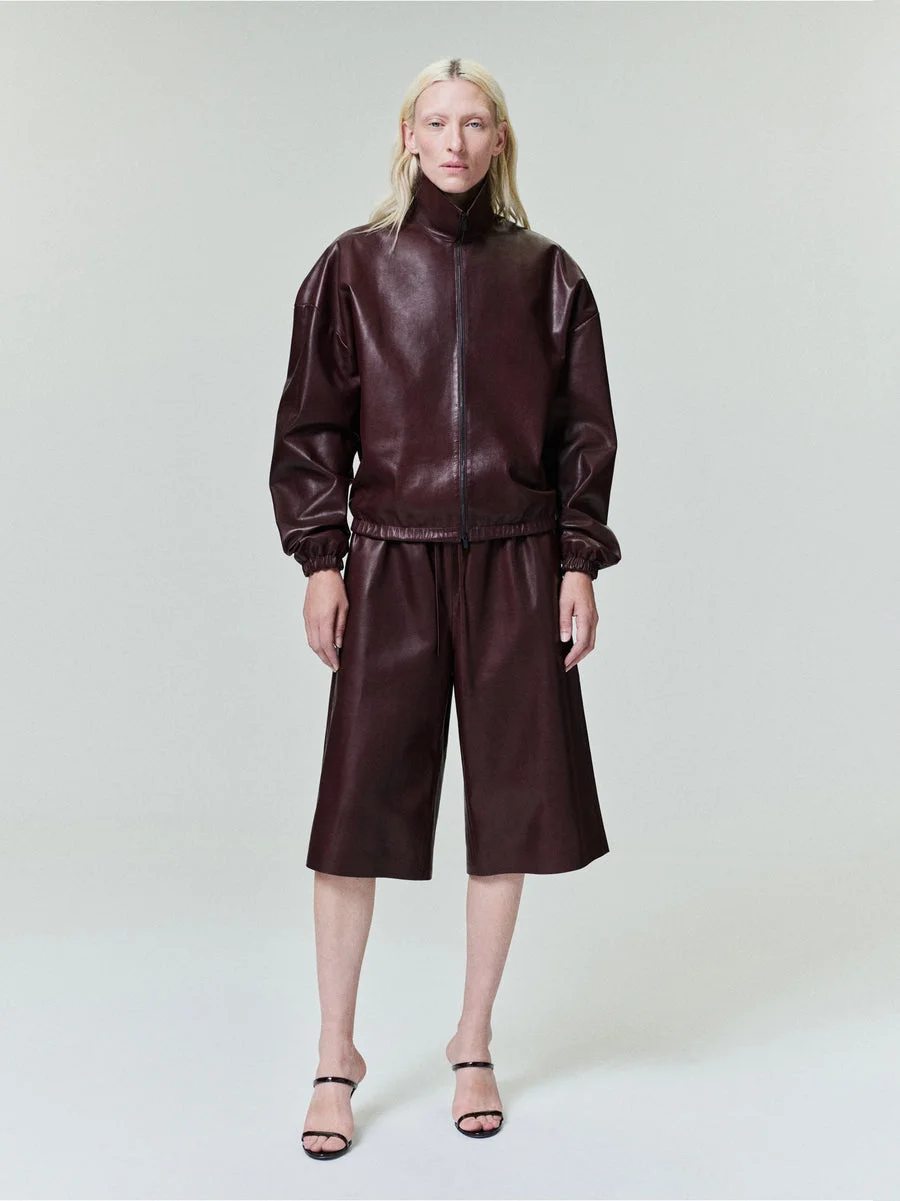Womens Leather Track Jacket - 1