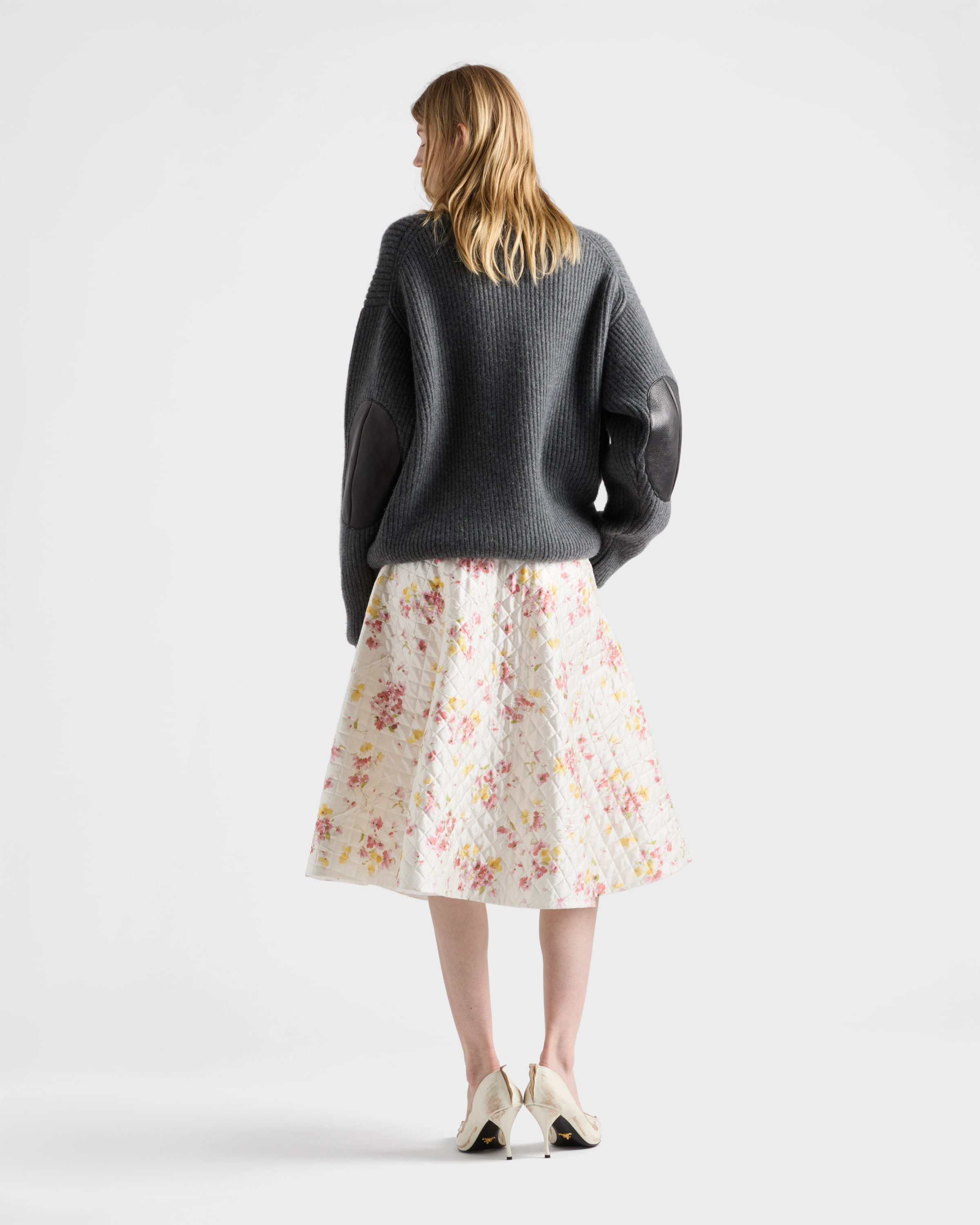 Floral print quilted satin circle skirt - 5