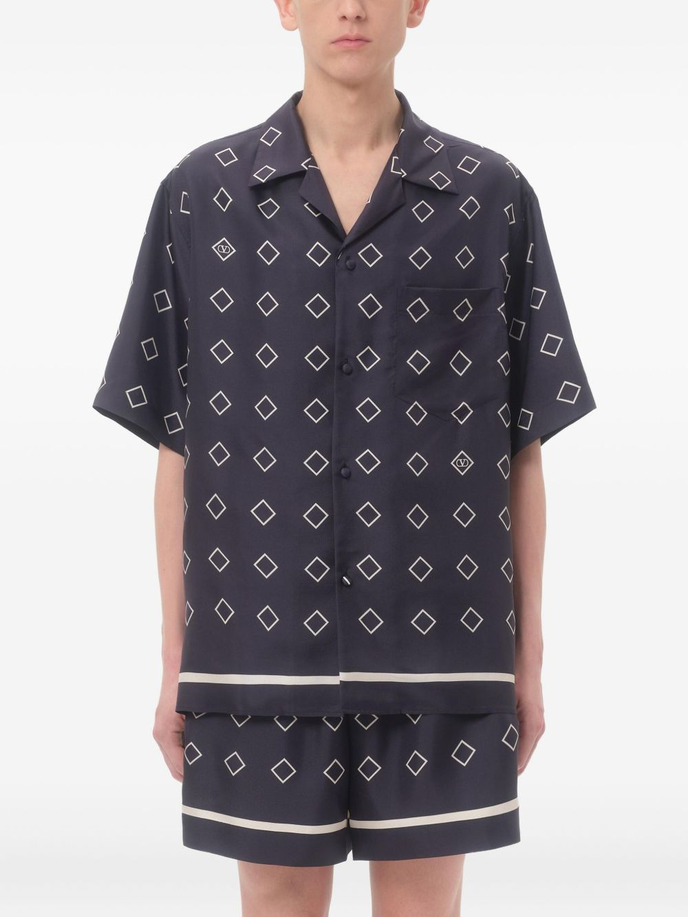Opticool-print silk bowling shirt - 3