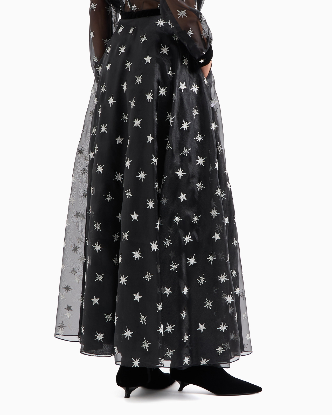 ORGANZA LONG SKIRT WITH ALL-OVER STAR EMBROIDERY AND VELVET WAISTBAND - 2