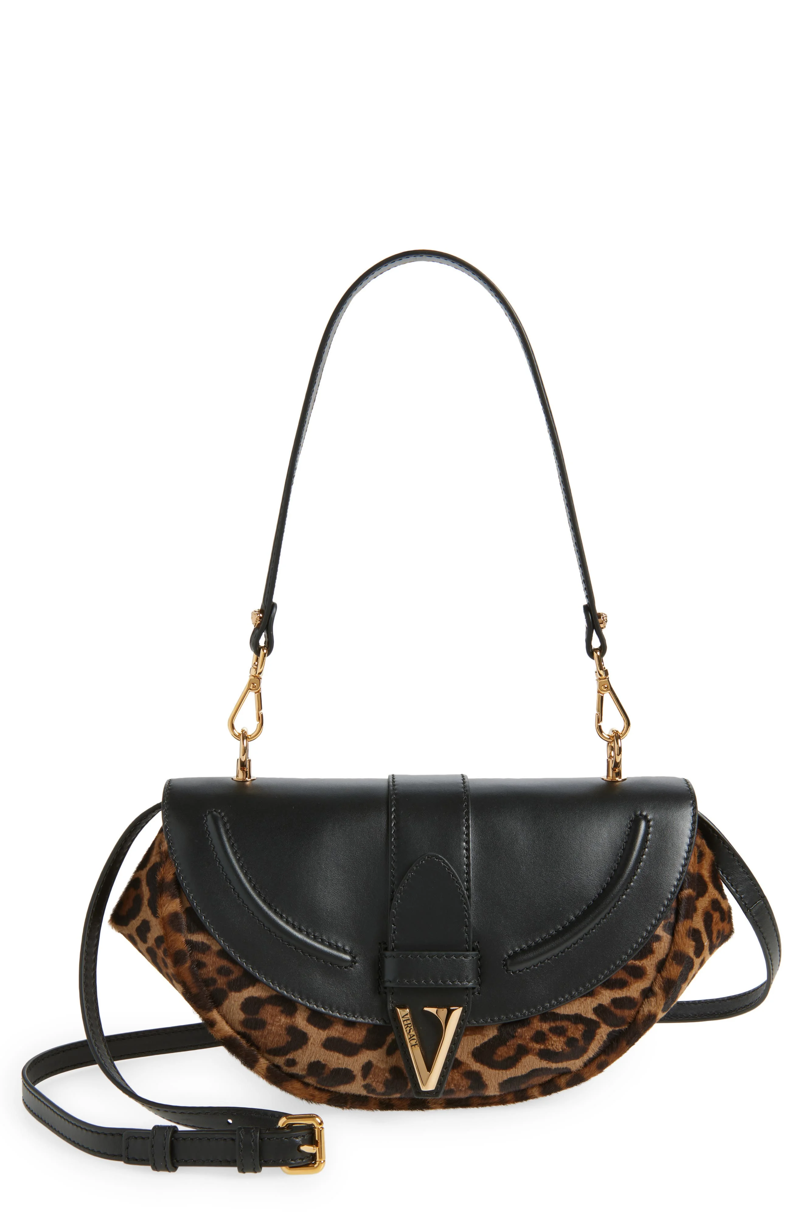 Versace Medium Virtus Shoulder Bag in Black Brown Gold at Nordstrom - 1