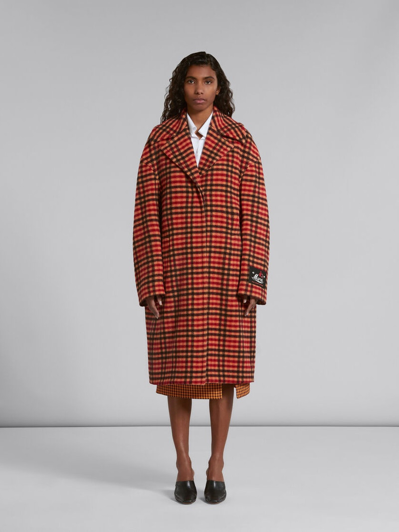 Marni ORANGE WOOL FELT COAT WITH WAVY CHECK PATTERN outlook