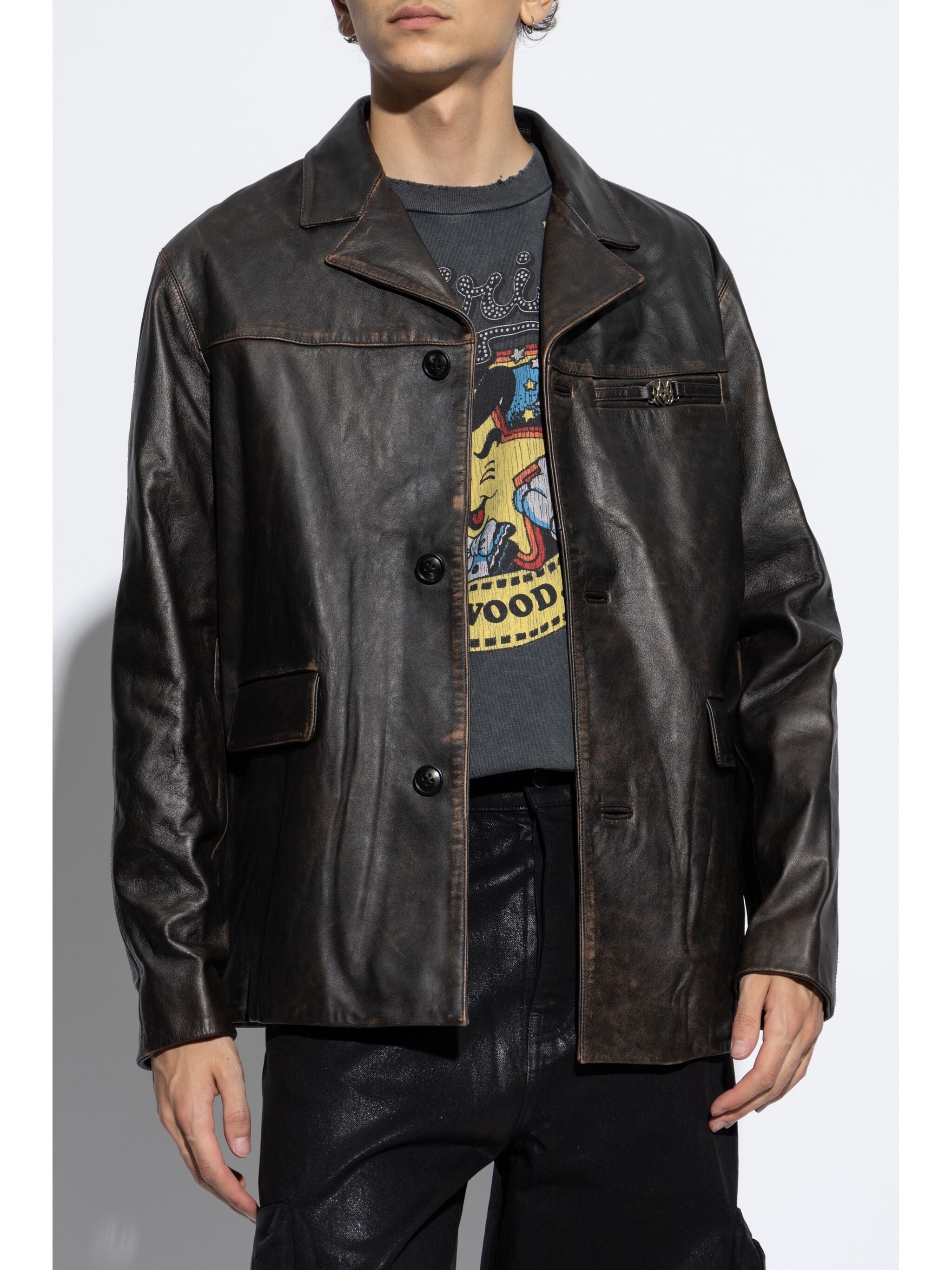 SINGLE-BREASTED LEATHER JACKET - 3