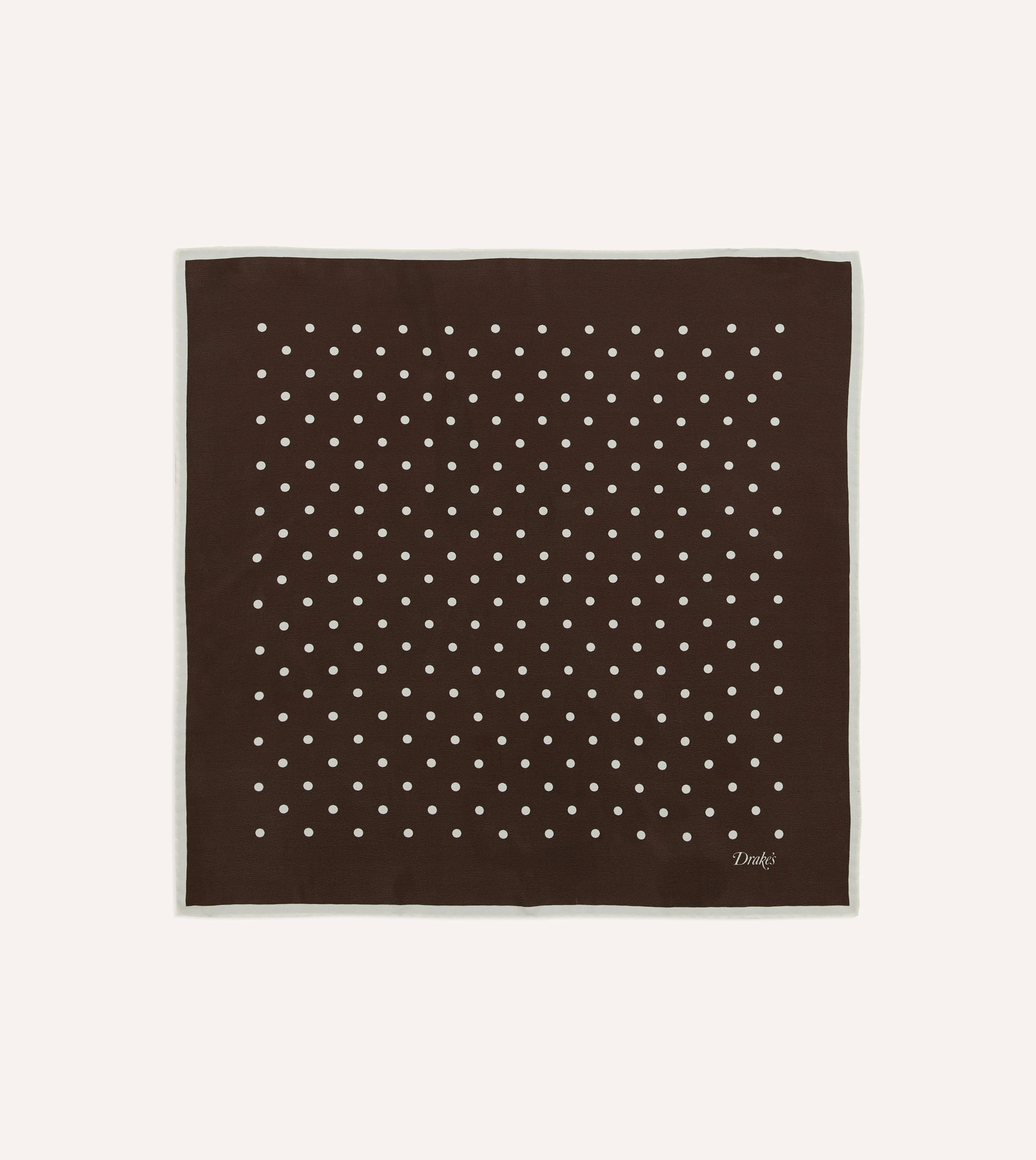 Brown Polka Dot Print Silk Pocket Square - 1