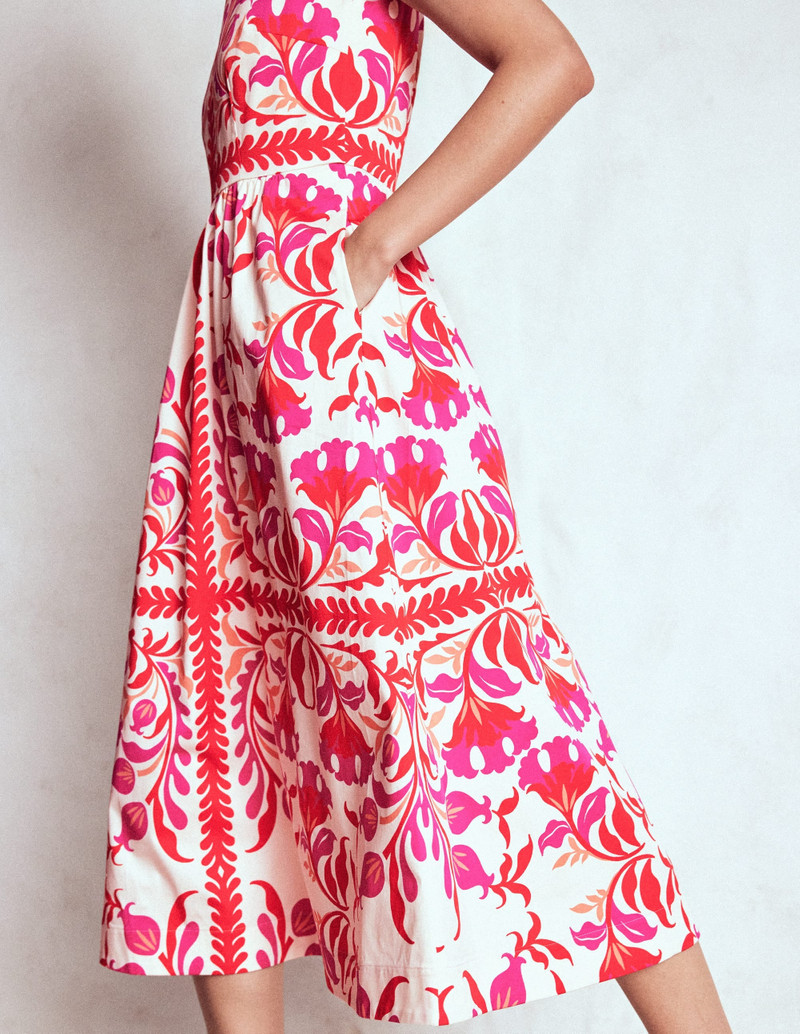Lauren Cotton Midi Dress-Poppy Red, Elaborate Flora 4