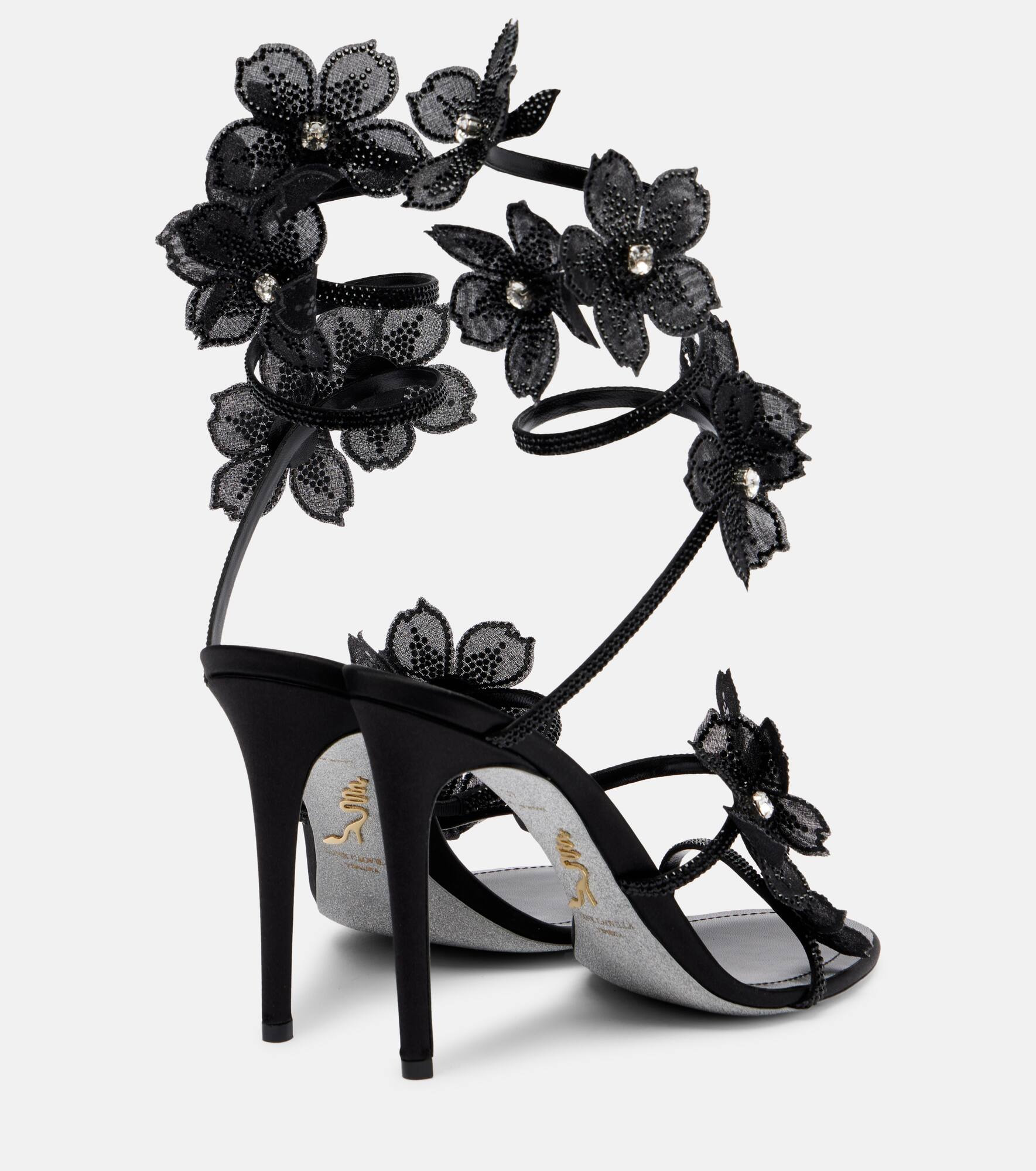Floriane floral-appliqué satin sandals - 2