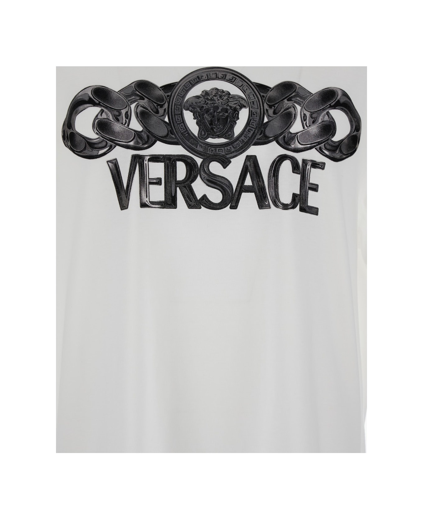 White T-shirt With Medusa Head Logo Print On The Front In Cotton Man - 3