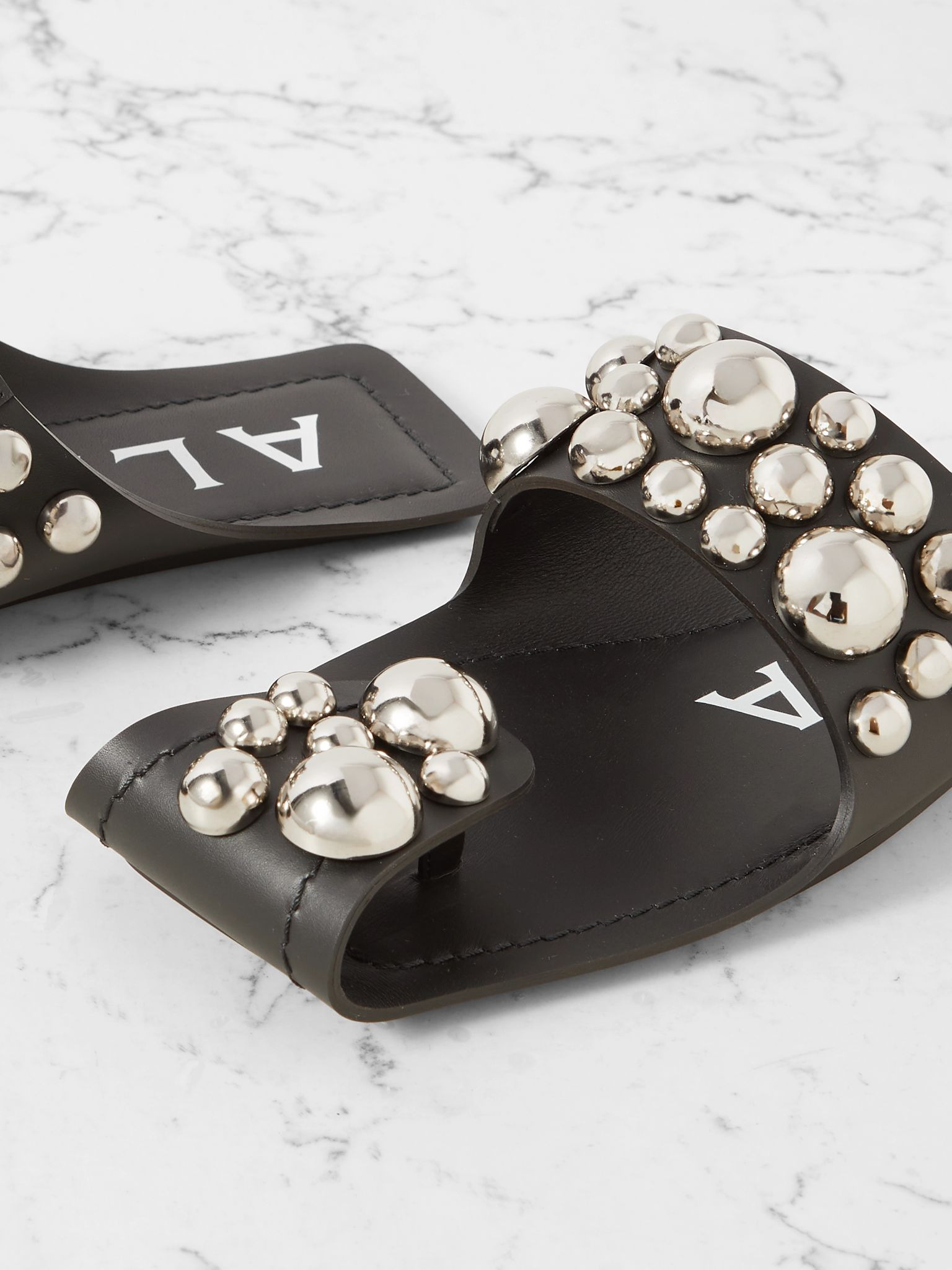 Studded leather slides Black - 4