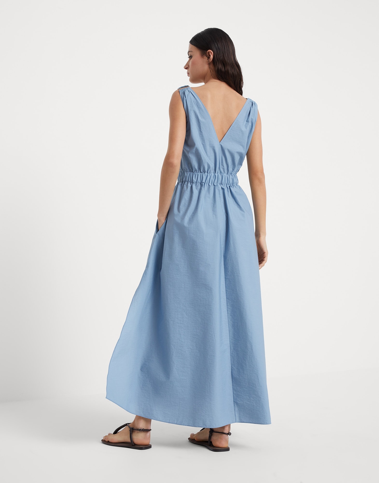 Techno cotton poplin belted dress with precious shoulder detail - 2