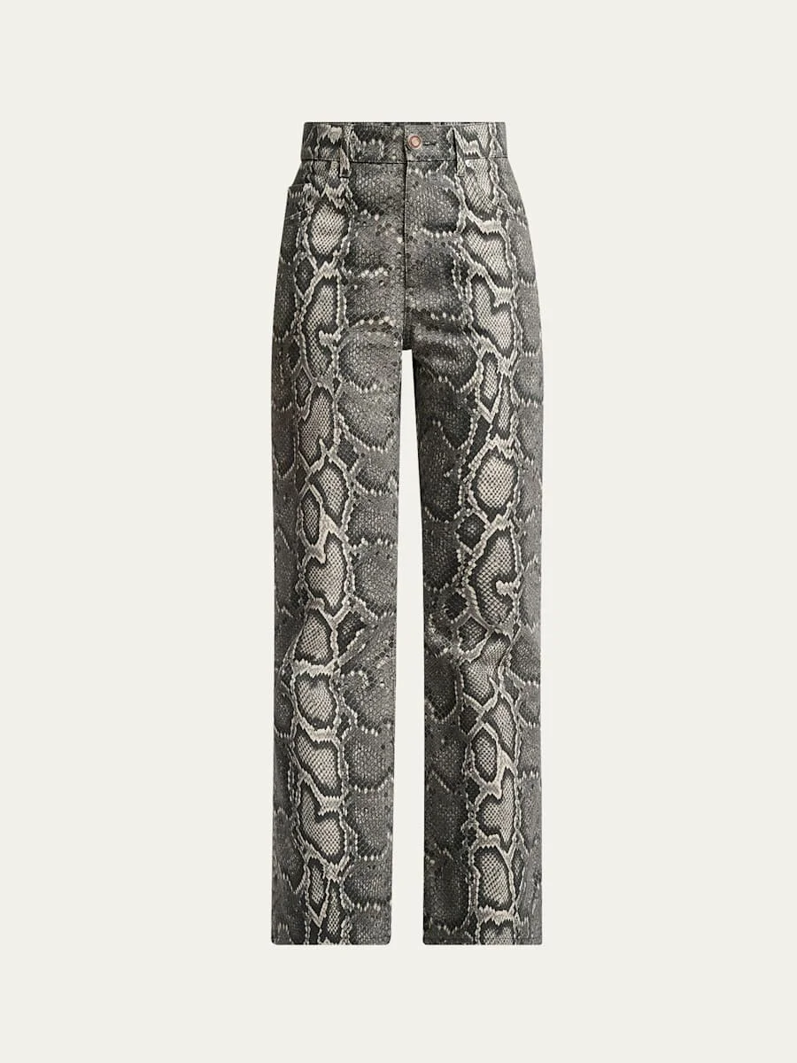 Ezra Snake-Print Bootcut Ankle Jeans - 1