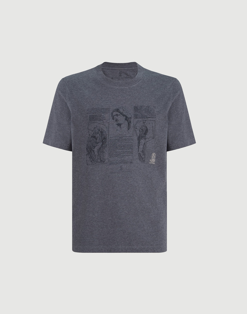 Cotton jersey crew neck T-shirt with print 1