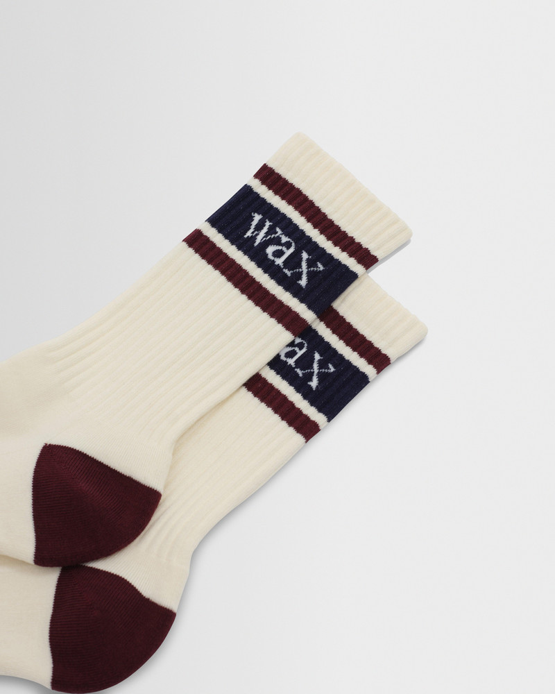 Wax London Thorpe - Ecru And Burgundy Branded Stripe Socks outlook