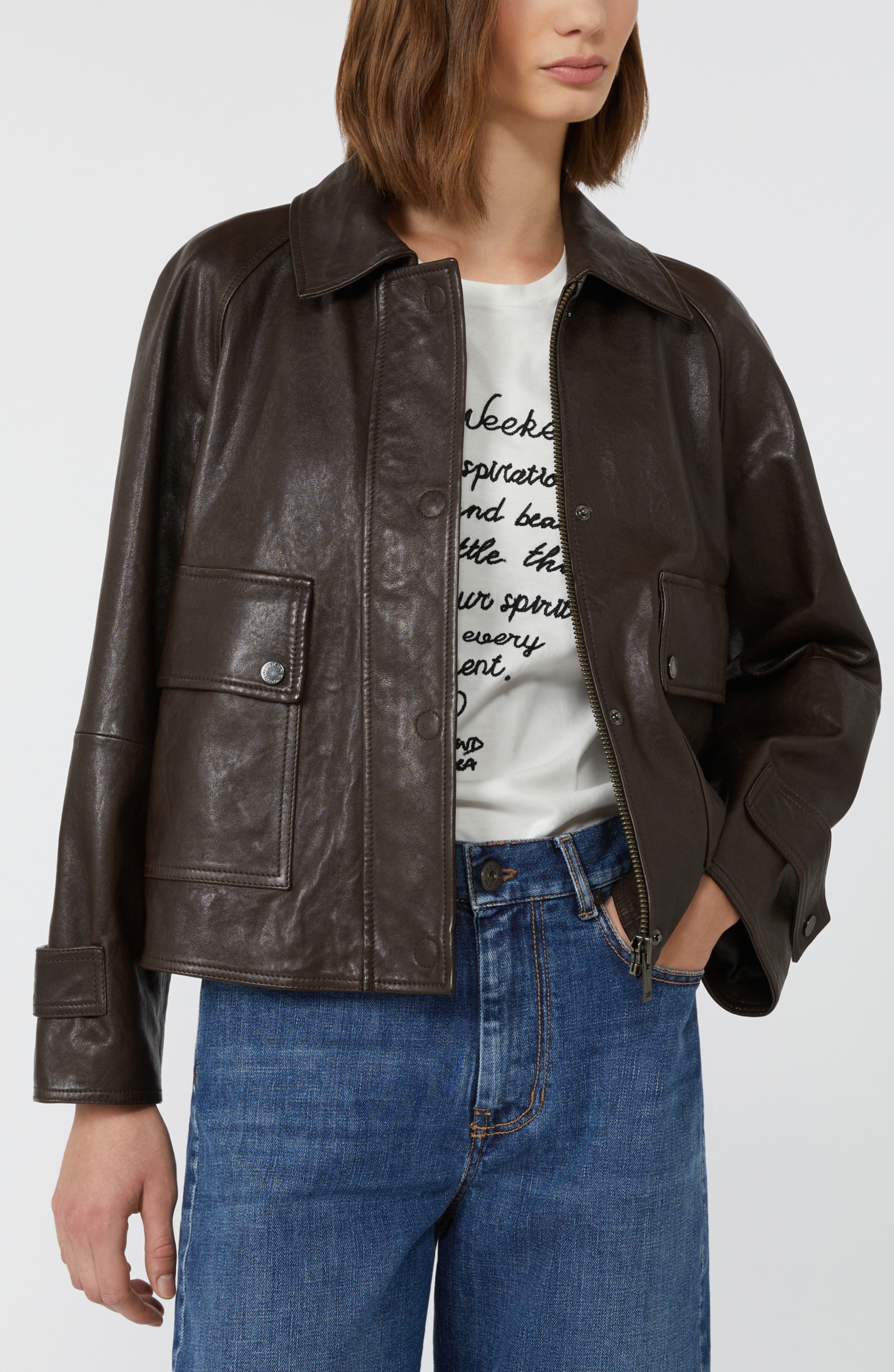 Weekend Max Mara Berbice Oversize Leather Jacket in Dark Brown at Nordstrom - 3