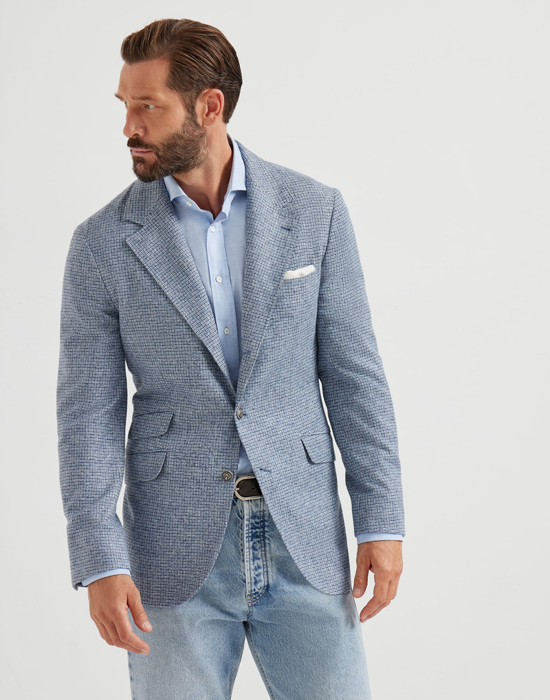 Flecked silk, wool and cashmere checked flannel deconstructed Cavallo blazer with metal buttons 1