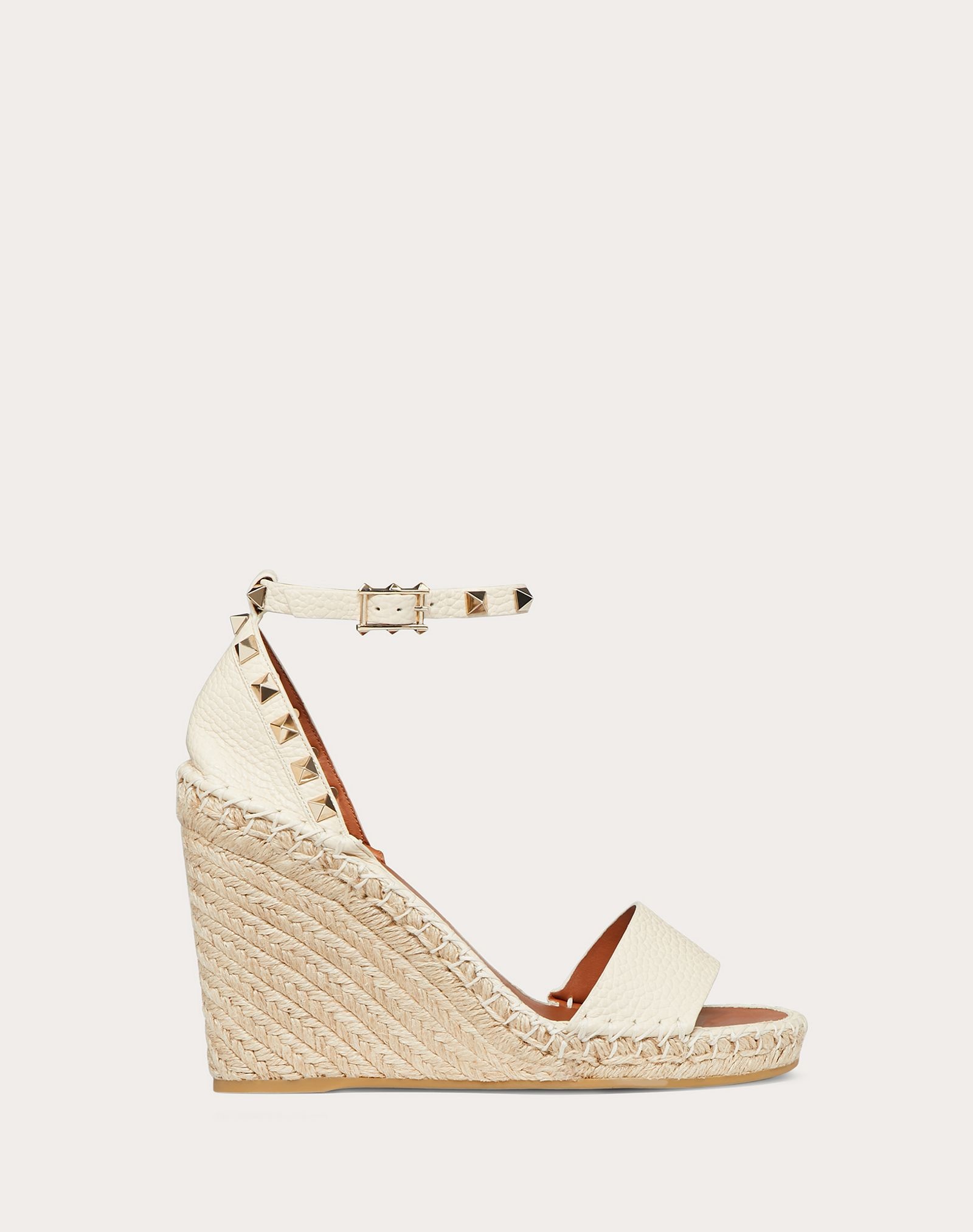 Grain Calfskin Leather Rockstud Double Wedge Sandal 95mm - 1