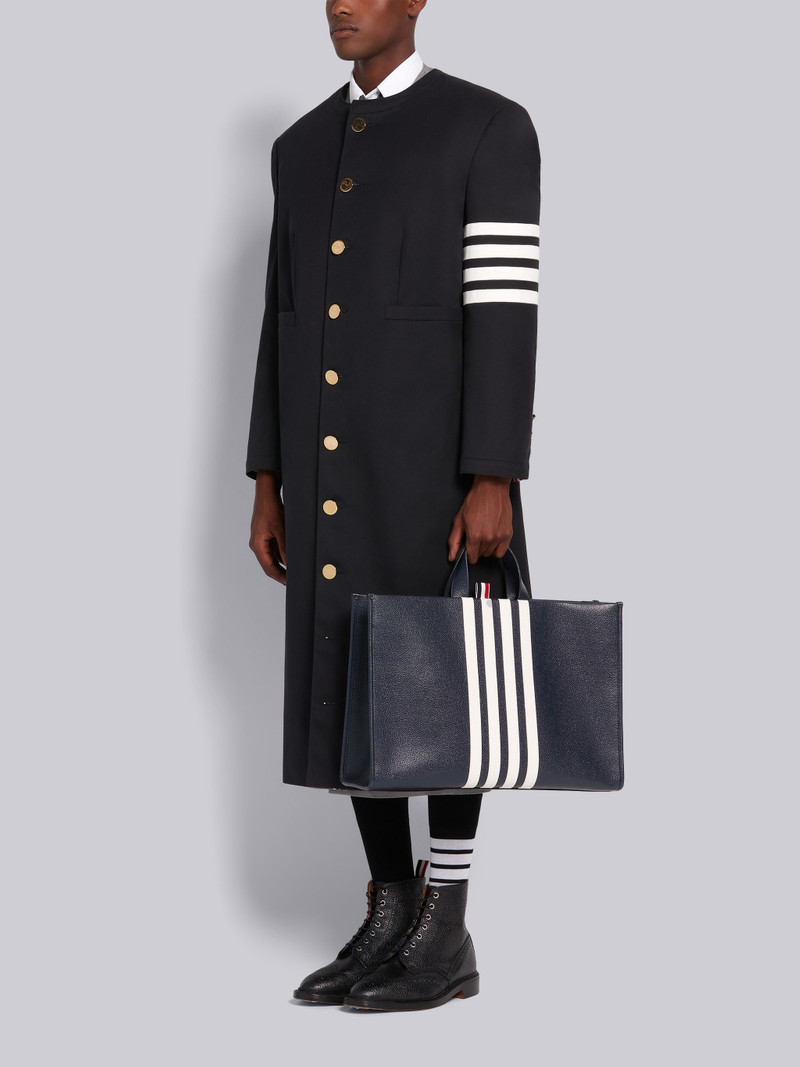 Navy Pebbled Calfskin 4-Bar Applique Squared Tote 6