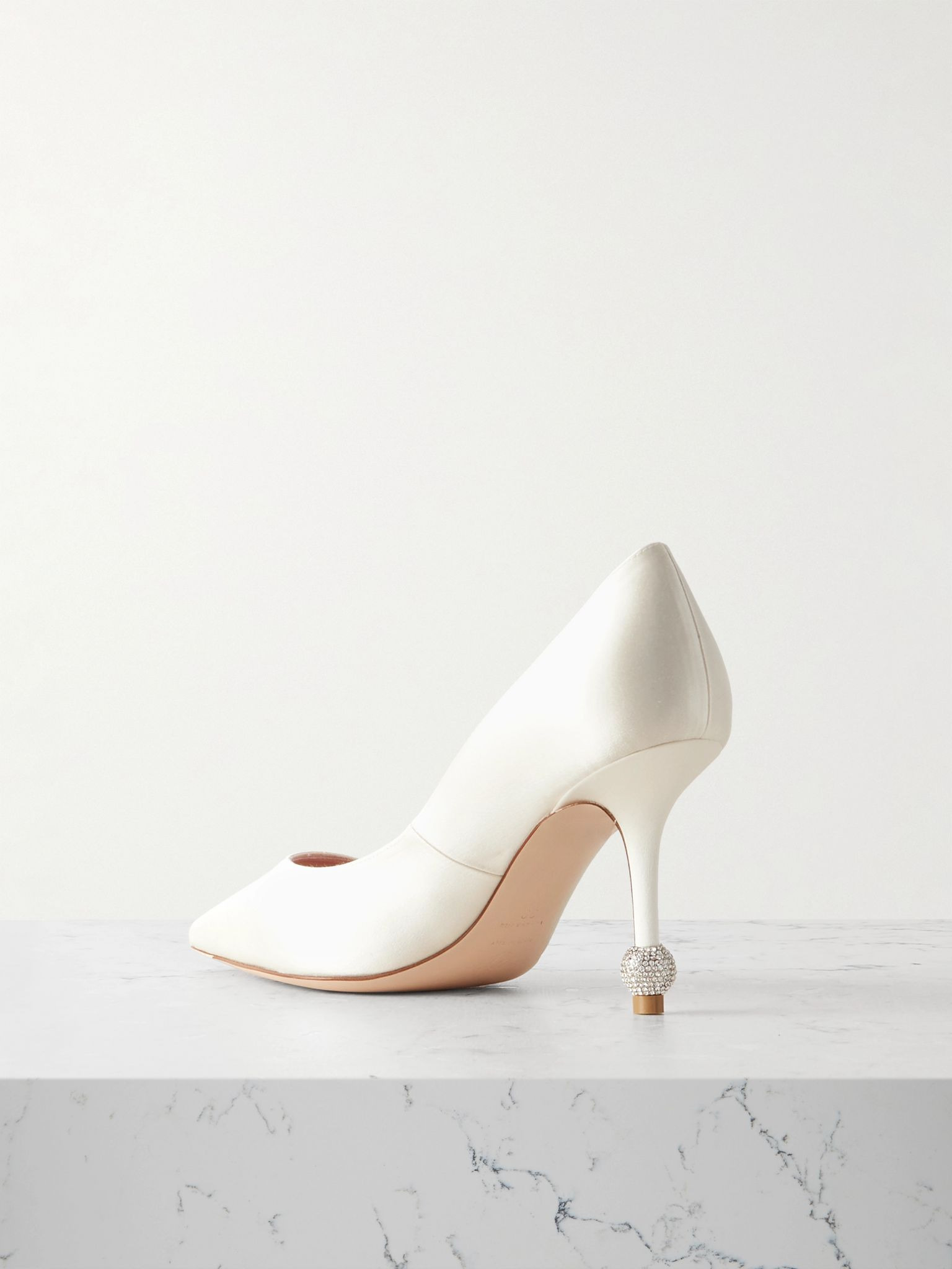 Marlene 85 crystal-embellished satin pumps Ivory - 3