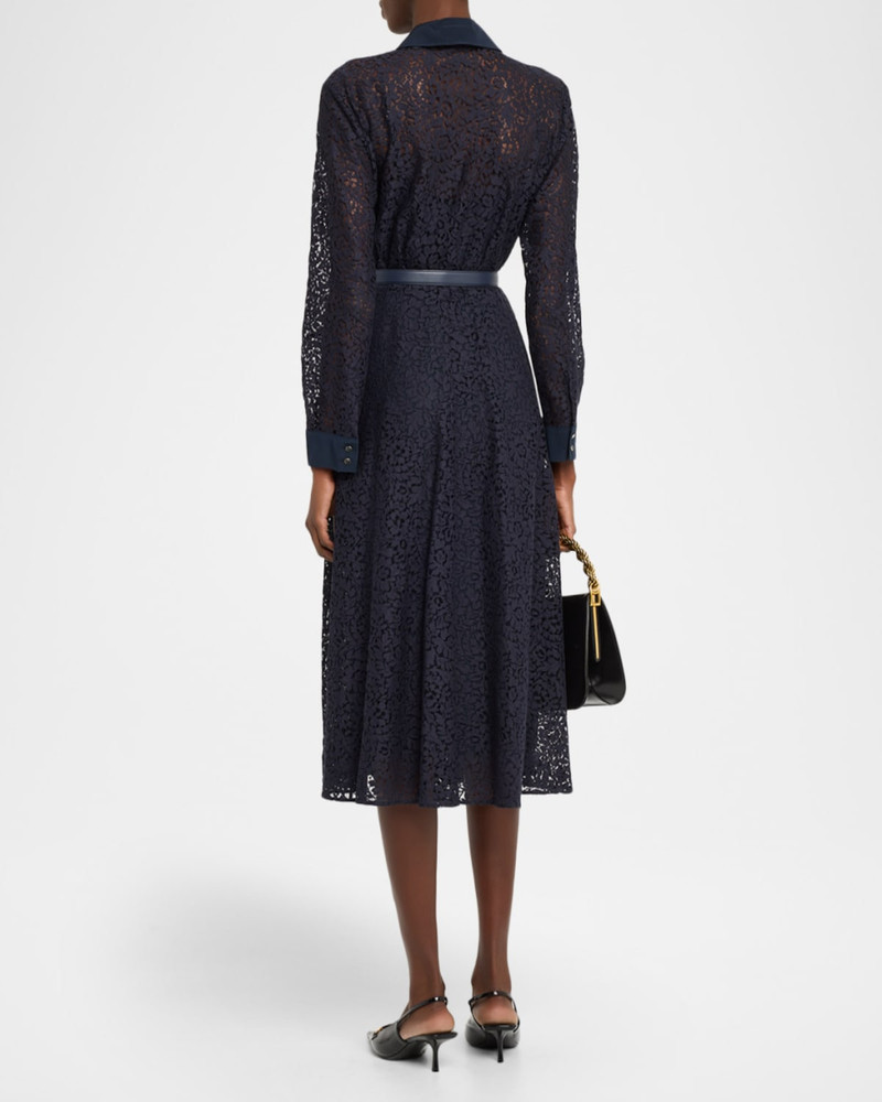 Pleated Floral Lace Midi Shirtdress 3