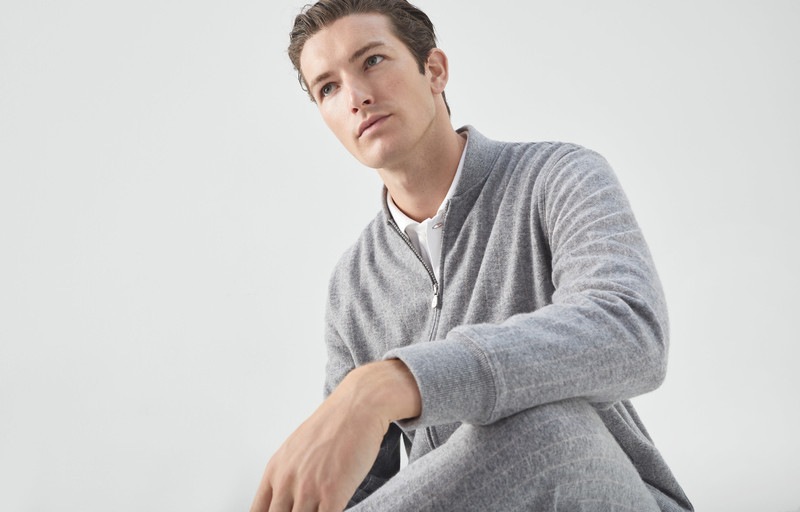 Cashmere and cotton chalk stripe French terry sweatshirt with zipper 6