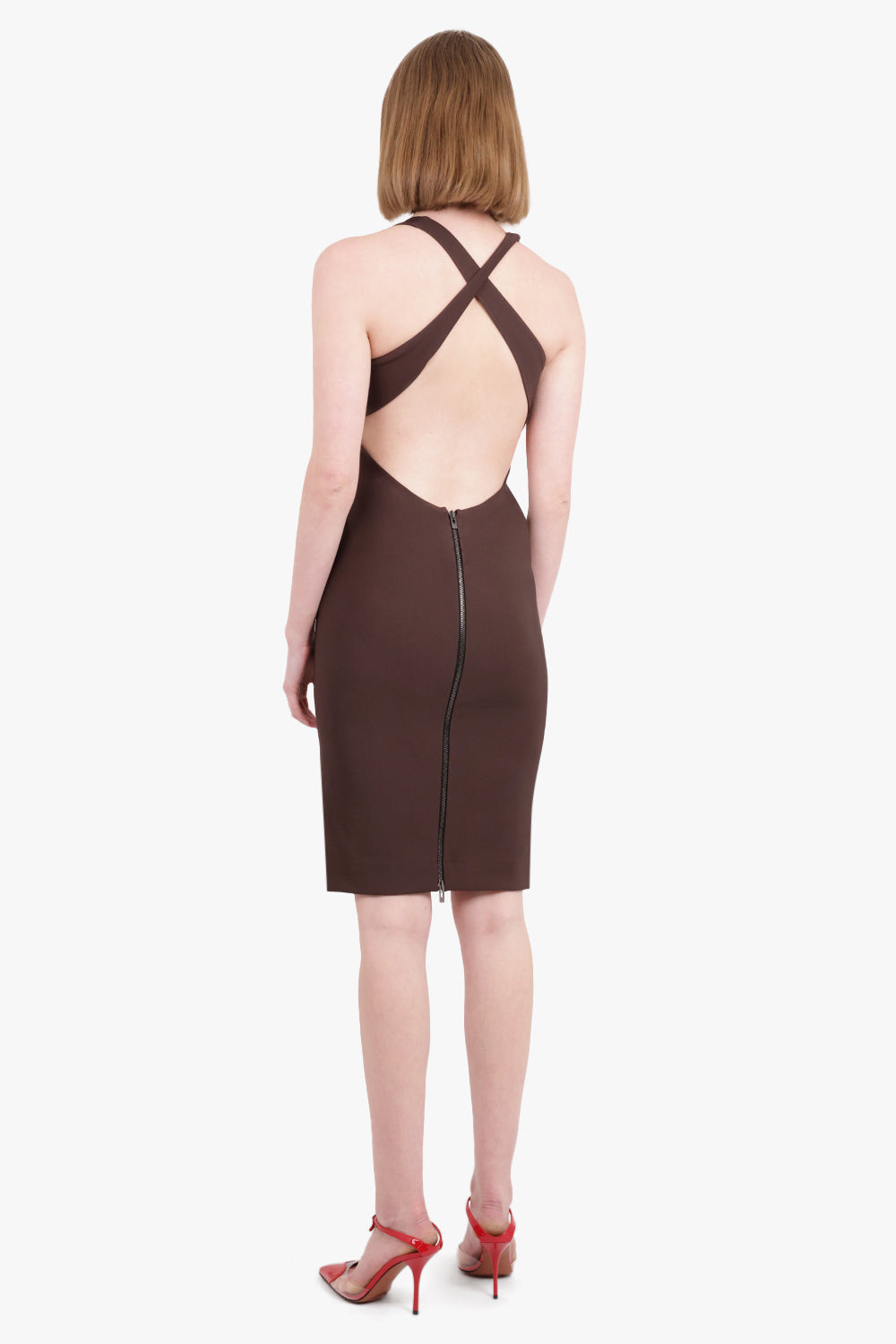 CROSS BACK S/LESS MIDI DRESS | BROWN - 3