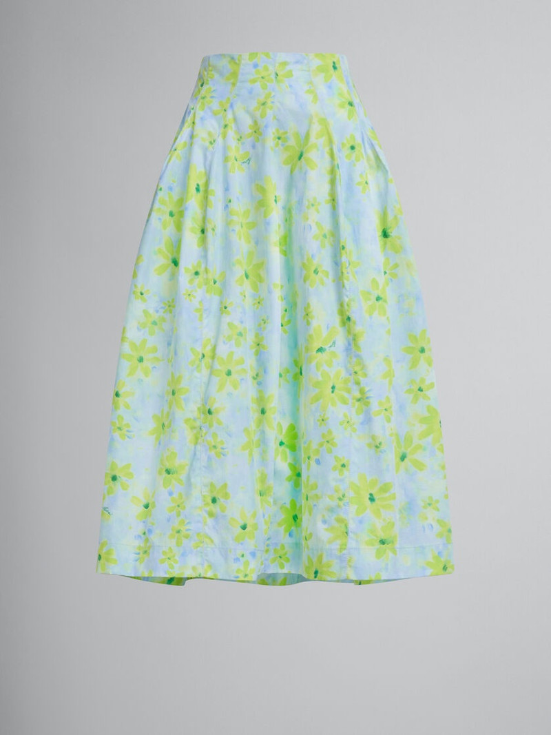 LIGHT GREEN POPLIN HIGH-WAISTED SKIRT WITH PARADE PRINT 1