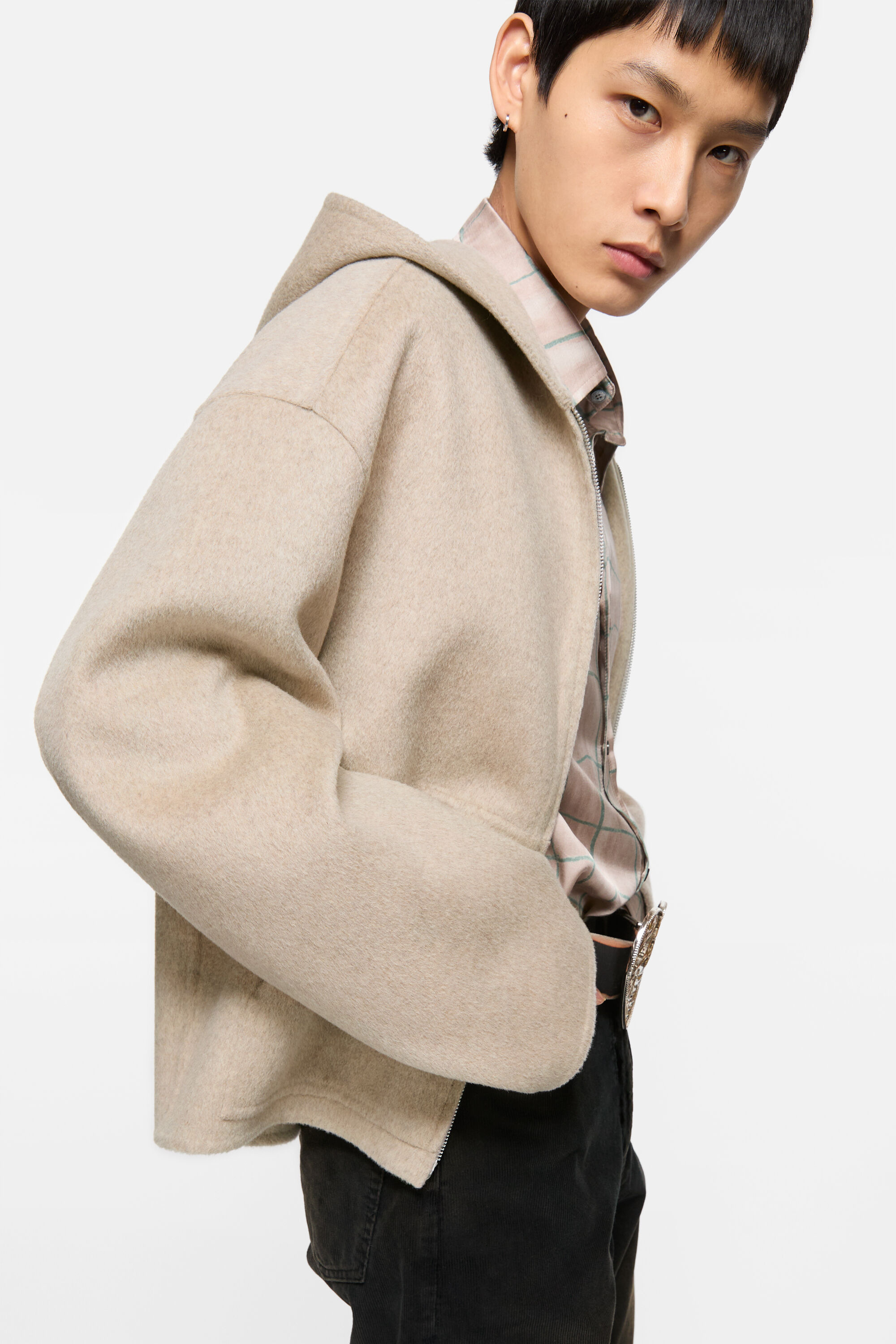 Hooded cashmere jacket - Oatmeal melange - 4