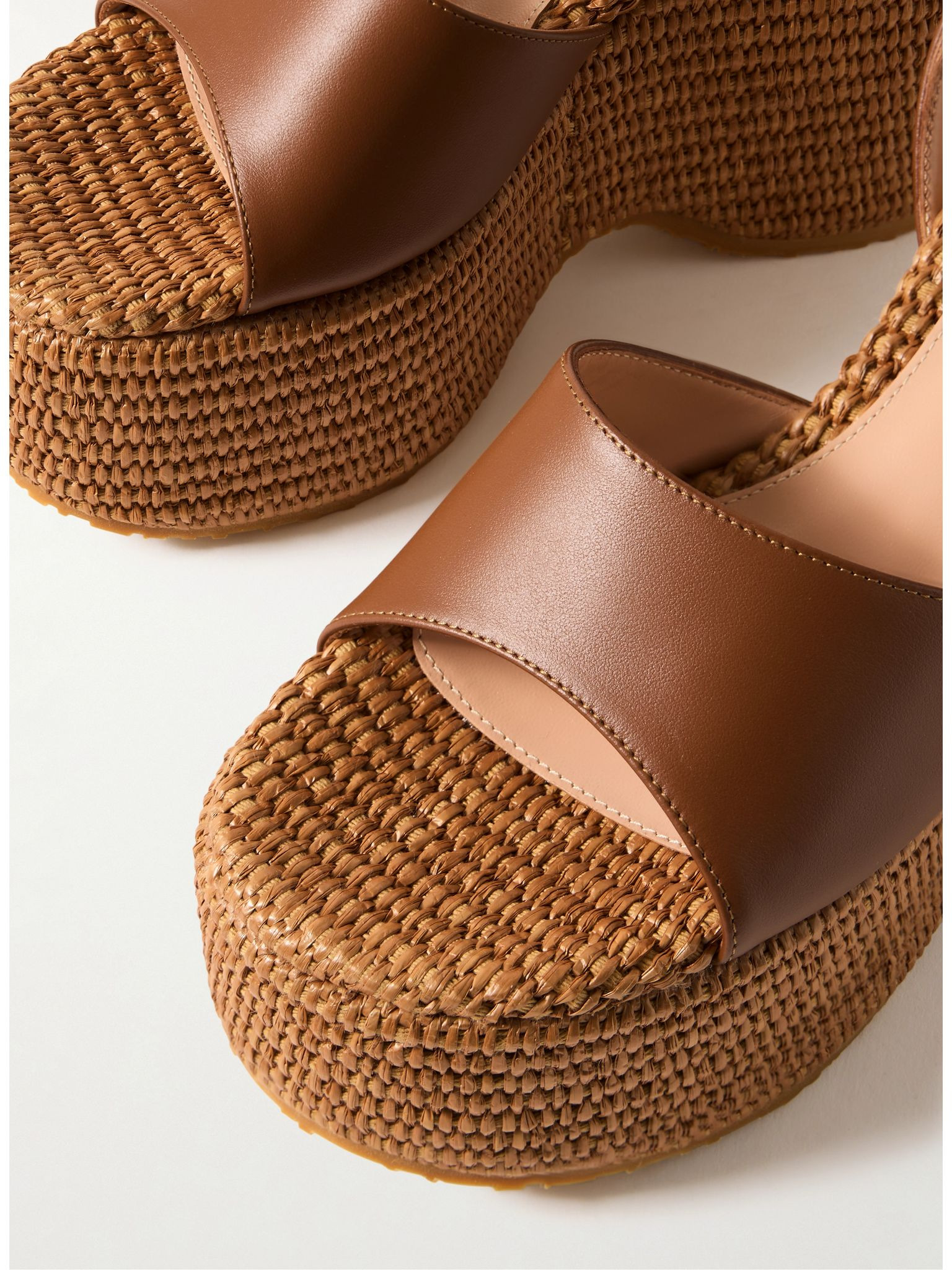 Thalia 100 leather platform wedge sandals Tan - 4