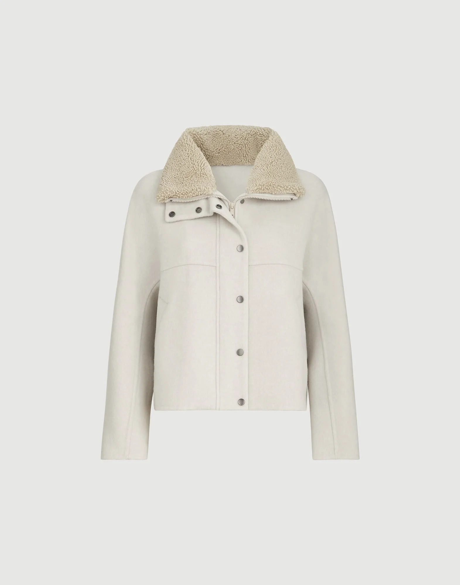 Hand-crafted outerwear jacket in virgin wool and cashmere double cloth with detachable shearling ins - 1