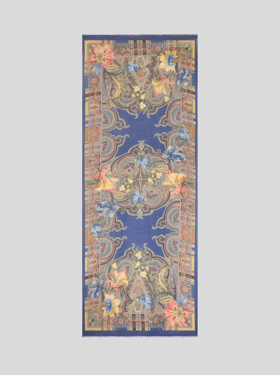 WOOL, CASHMERE AND SILK SCARF WITH PAISLEY AND FLOWER MOTIF - 1