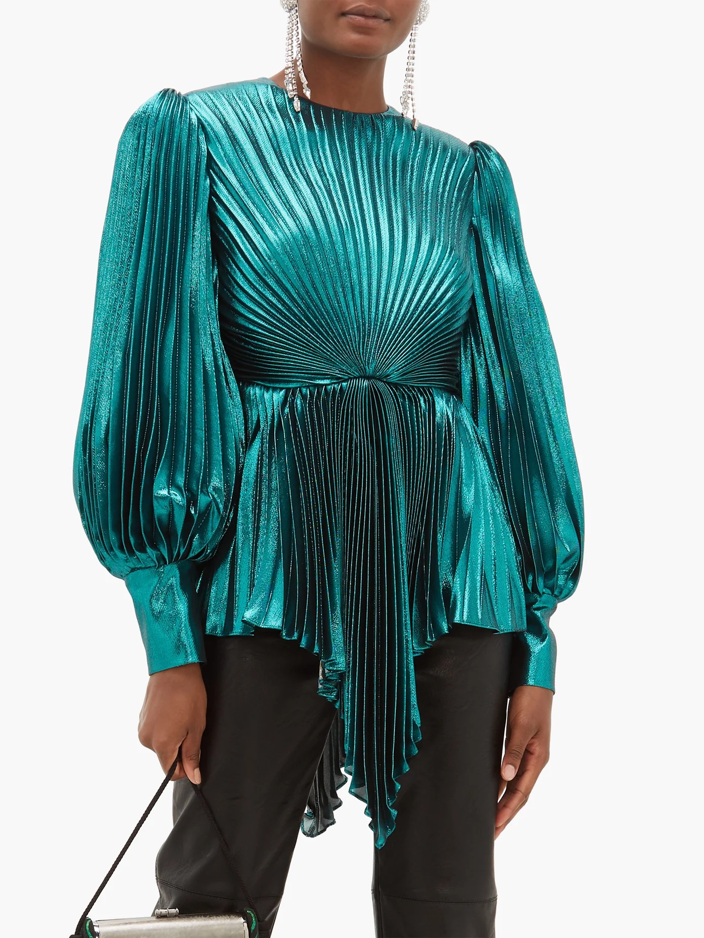 Plissé metallic silk-blend blouse - 2