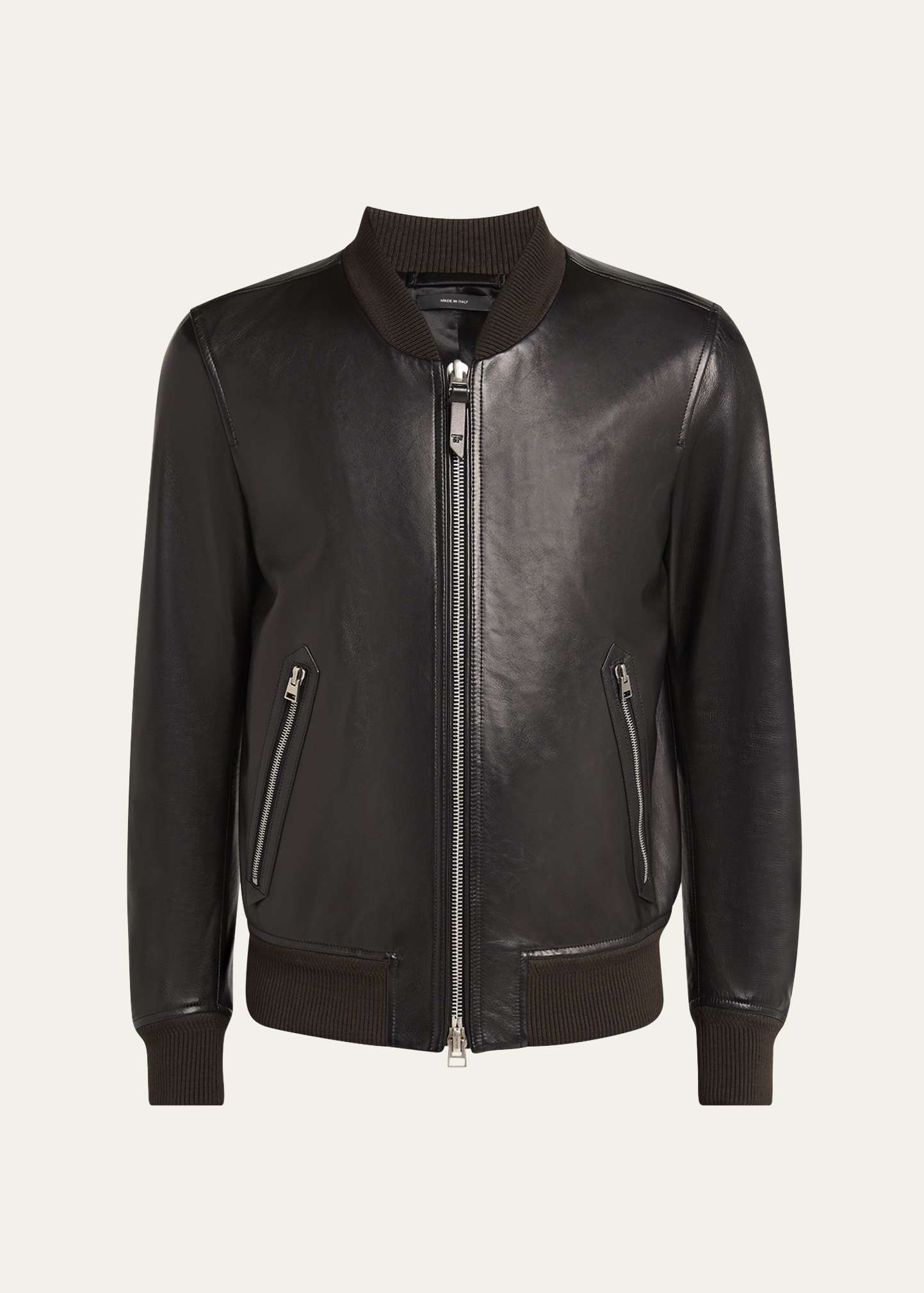 Zip-Up Nappa Leather Bomber Jacket - 1