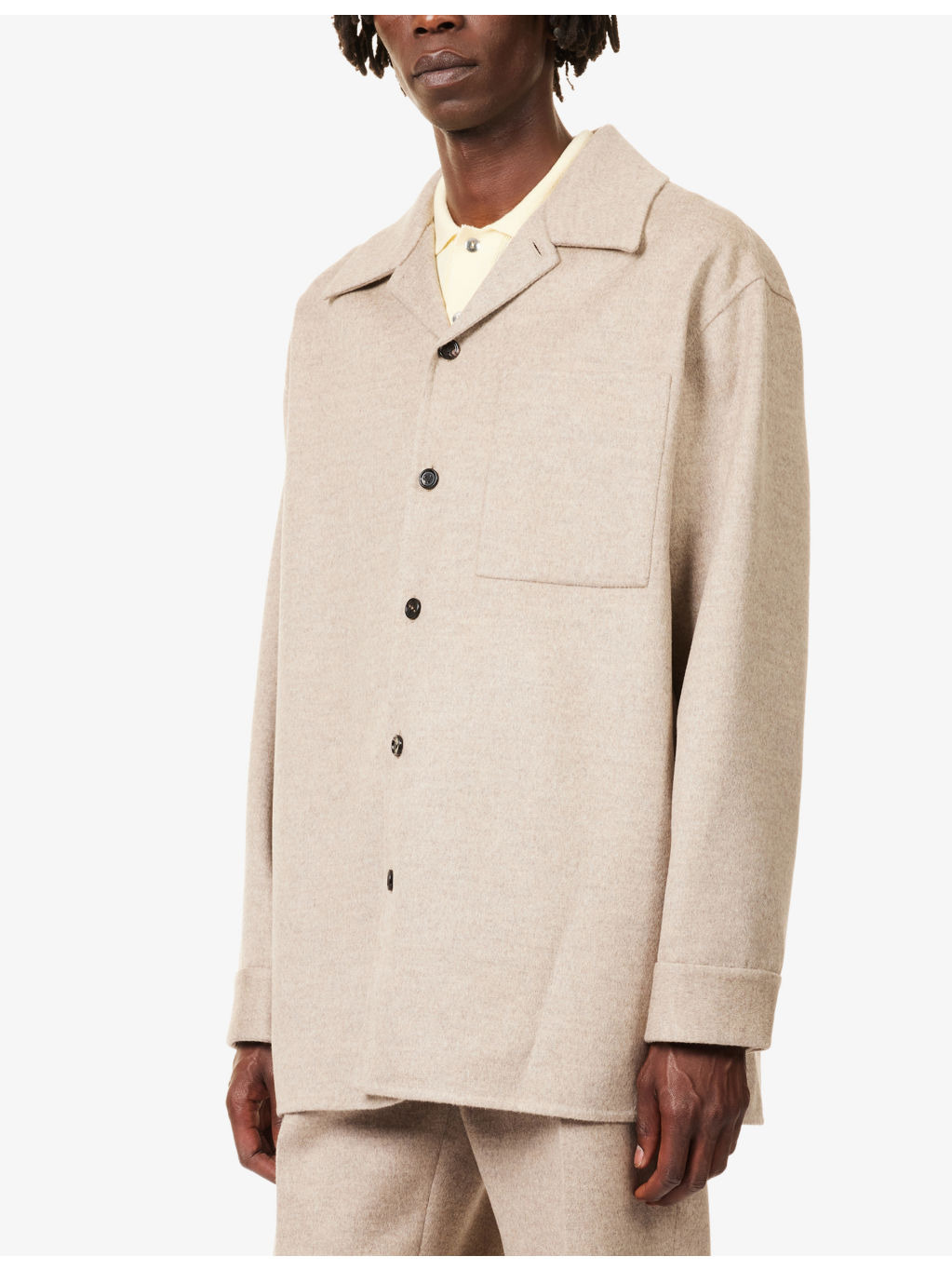 Notched-Collar Long-Sleeve Wool-Cashmere Blend Overshirt - 3
