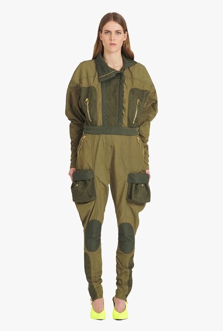 Khaki nylon cargo jumpsuit - 4