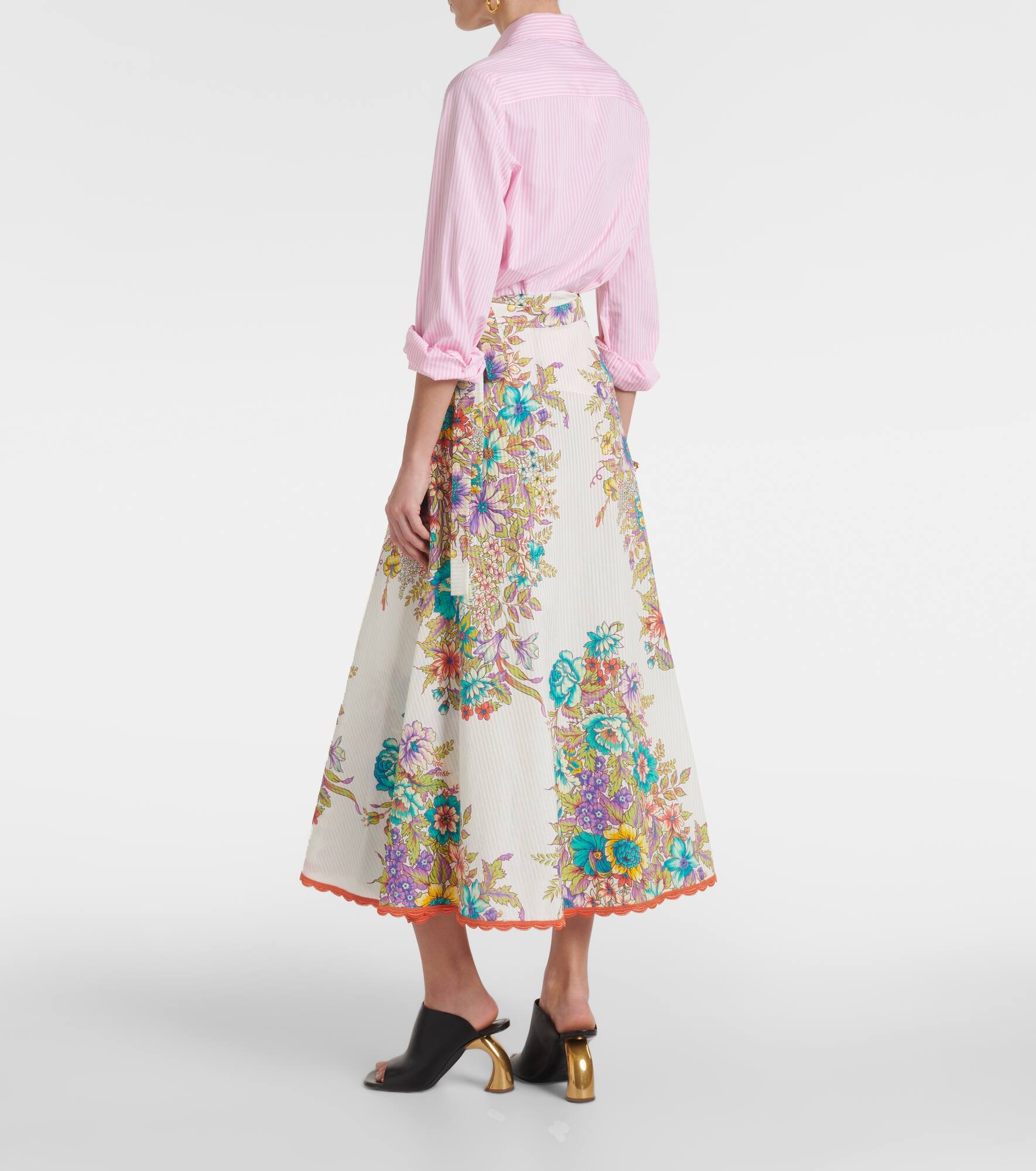 Floral cotton and silk midi skirt - 3