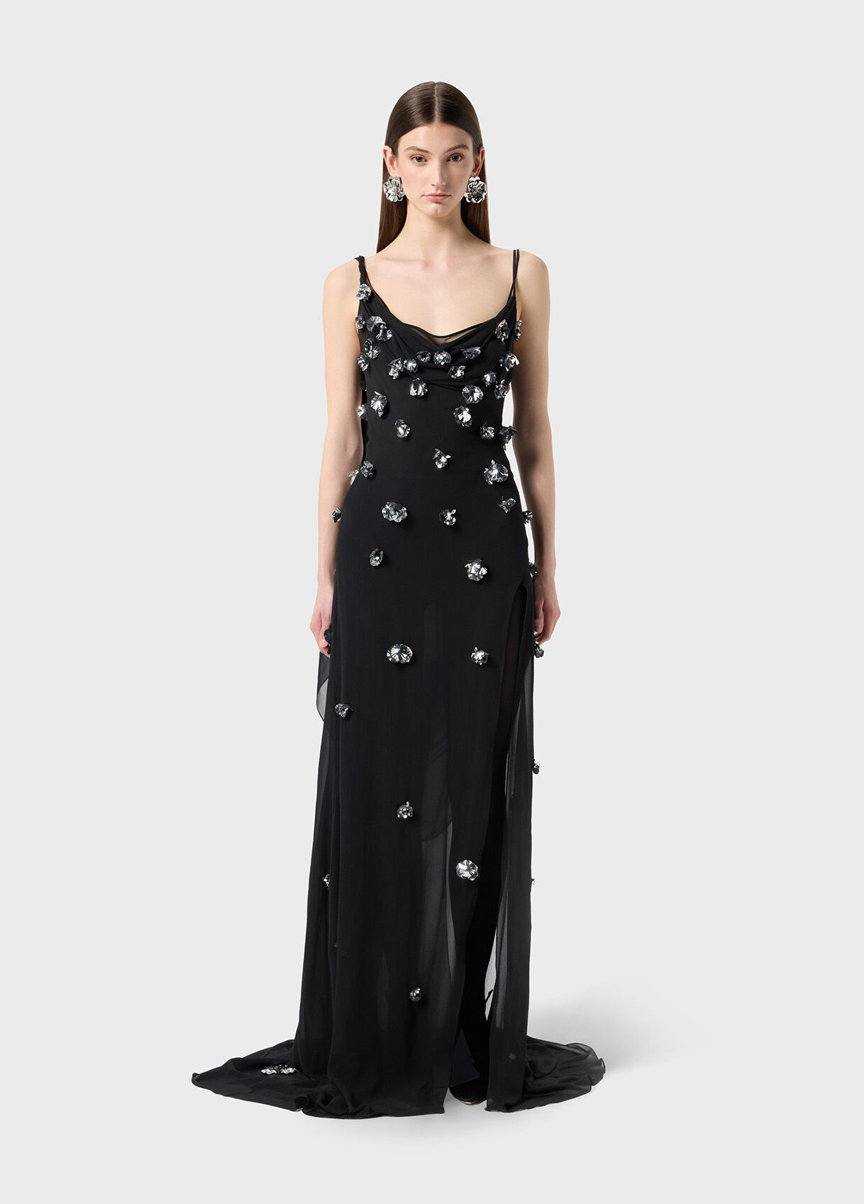 LONG GEORGETTE DRESS WITH EMBROIDERY - 2
