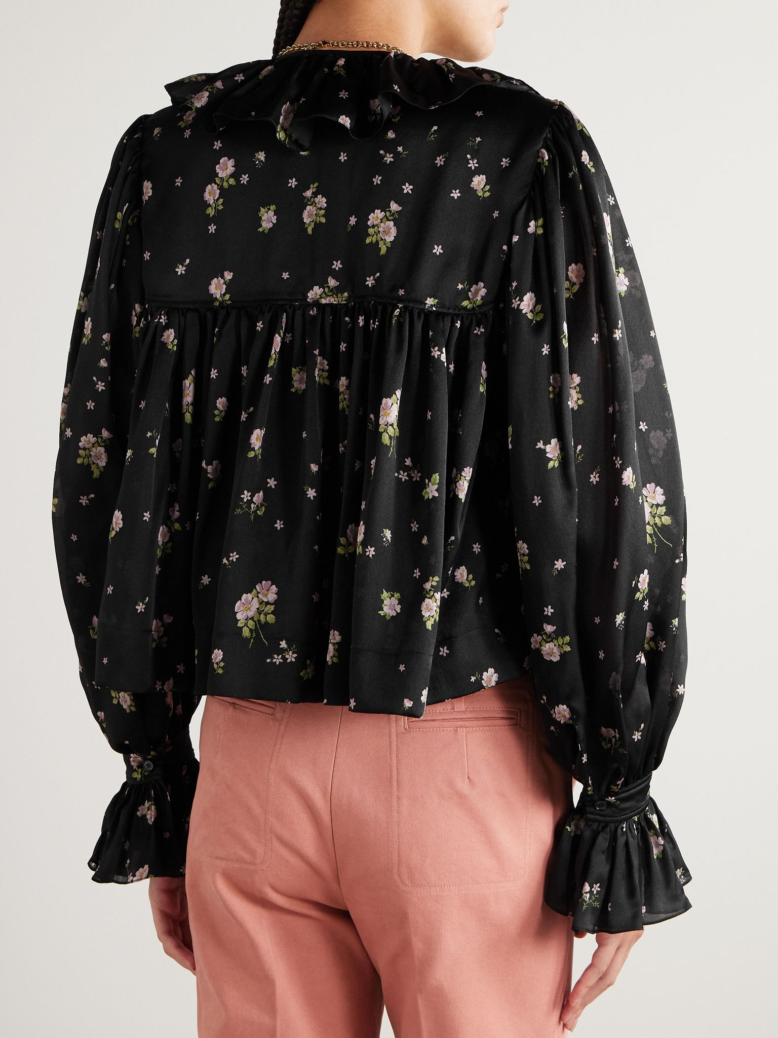 Printed silk-chiffon blouse Black - 3