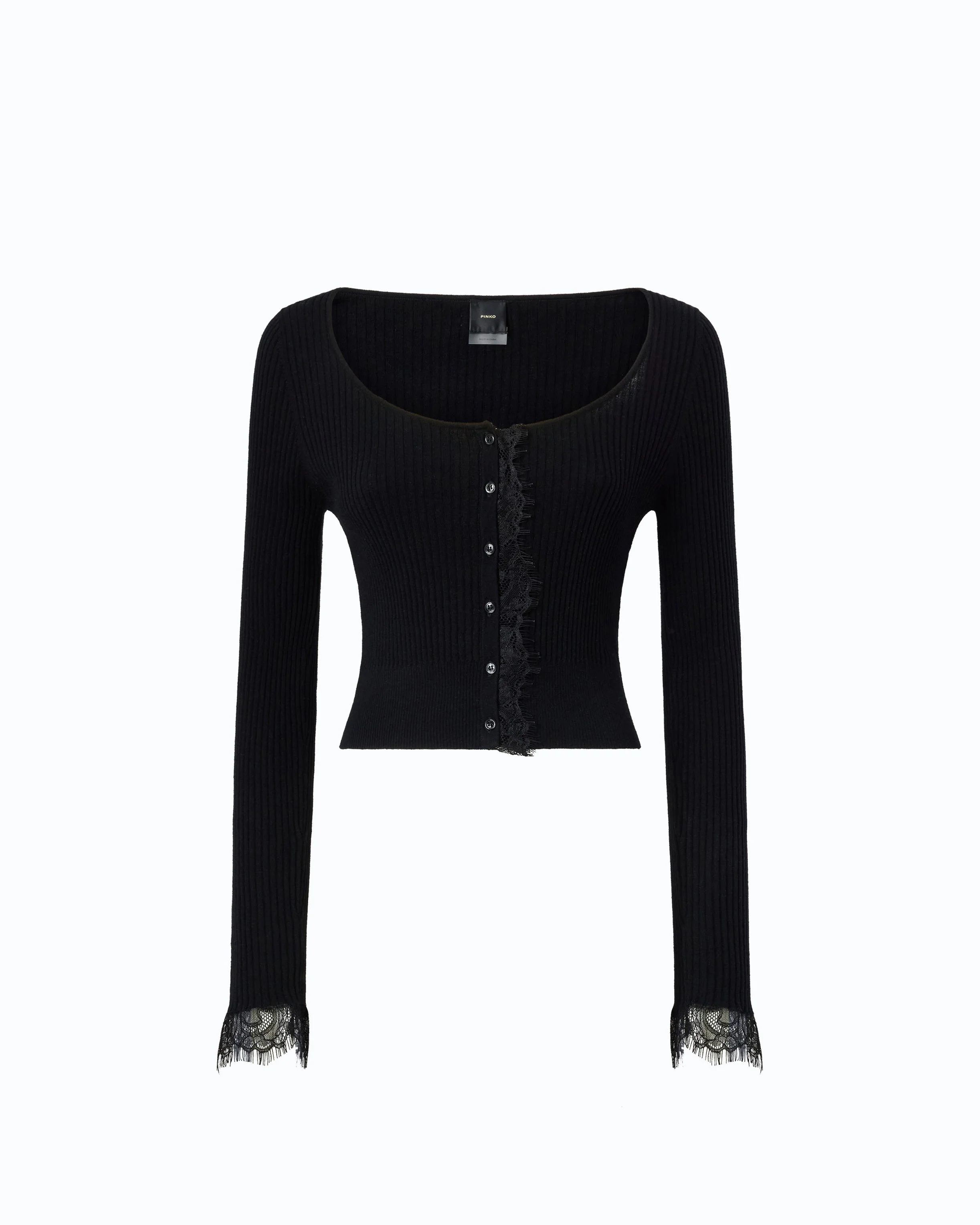 CROPPED CARDIGAN IN SILK AND CASHMERE BLEND WITH LACE - 1