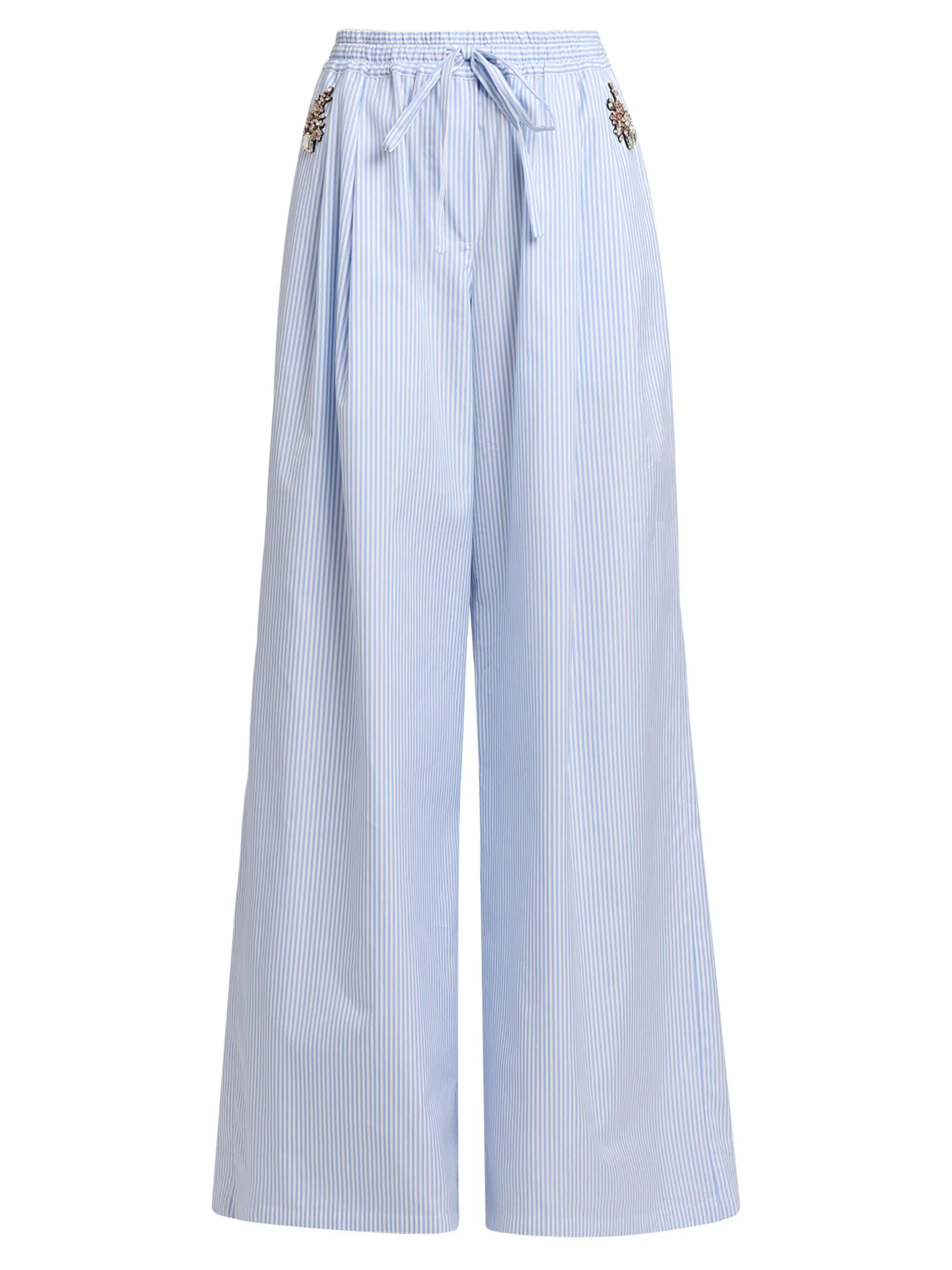 Women's Crystal-Embellished Cotton Drawstring Pants - Rigato - 1
