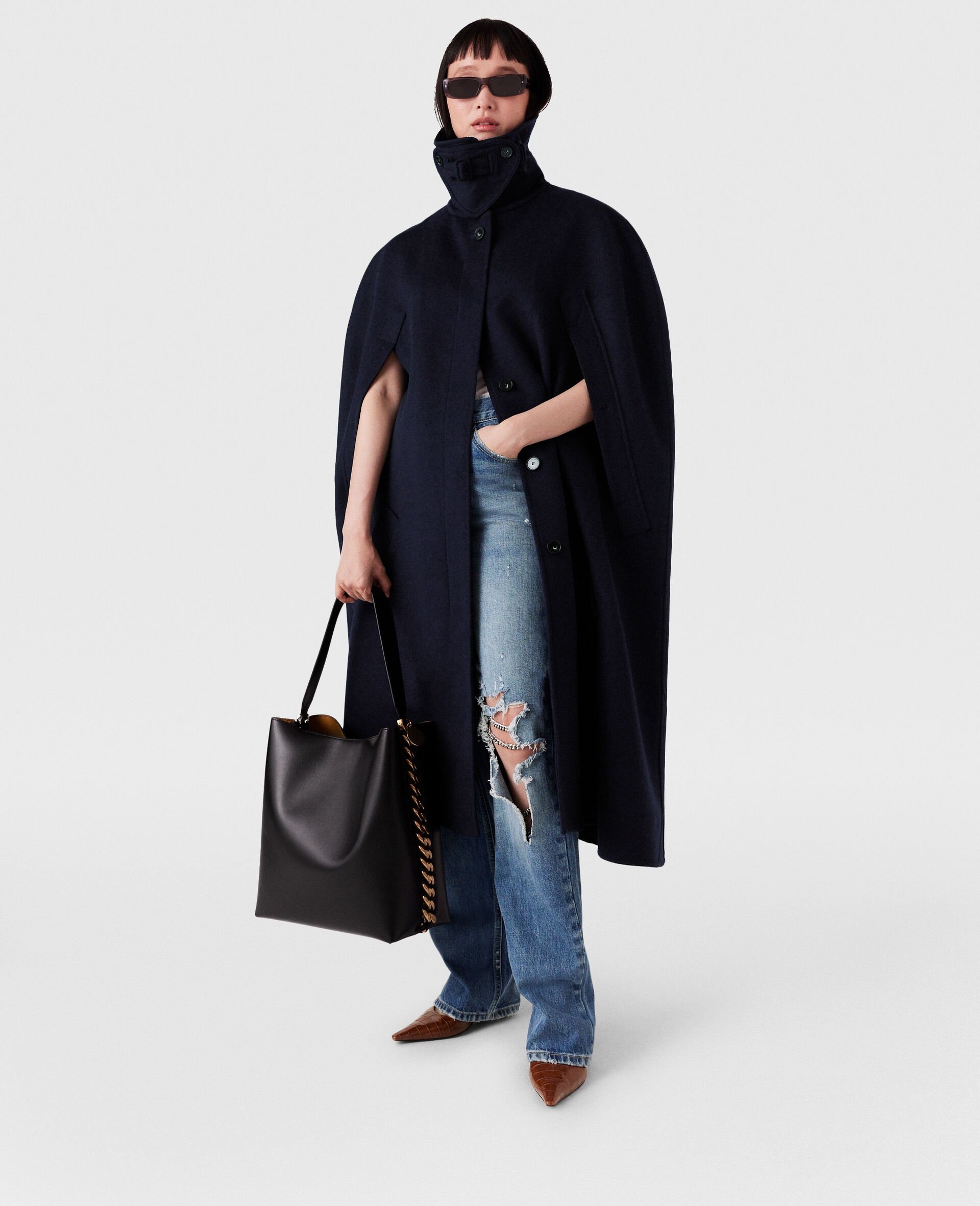 High-Neck Button-Up Cape - 2